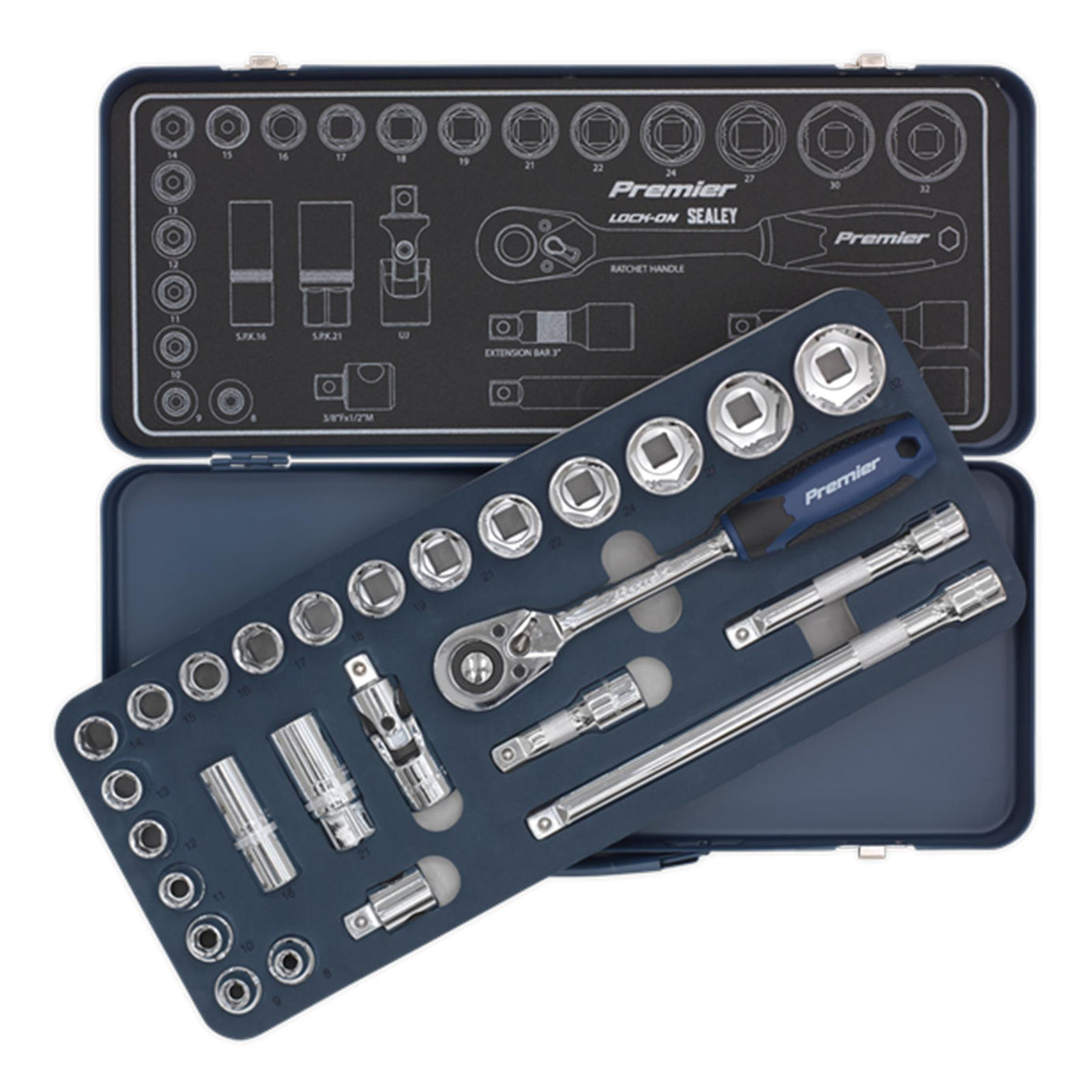 Sealey Socket Set 26pc Professional Lock-On Socket Set 1/2"Sq Drive 6pt Metric