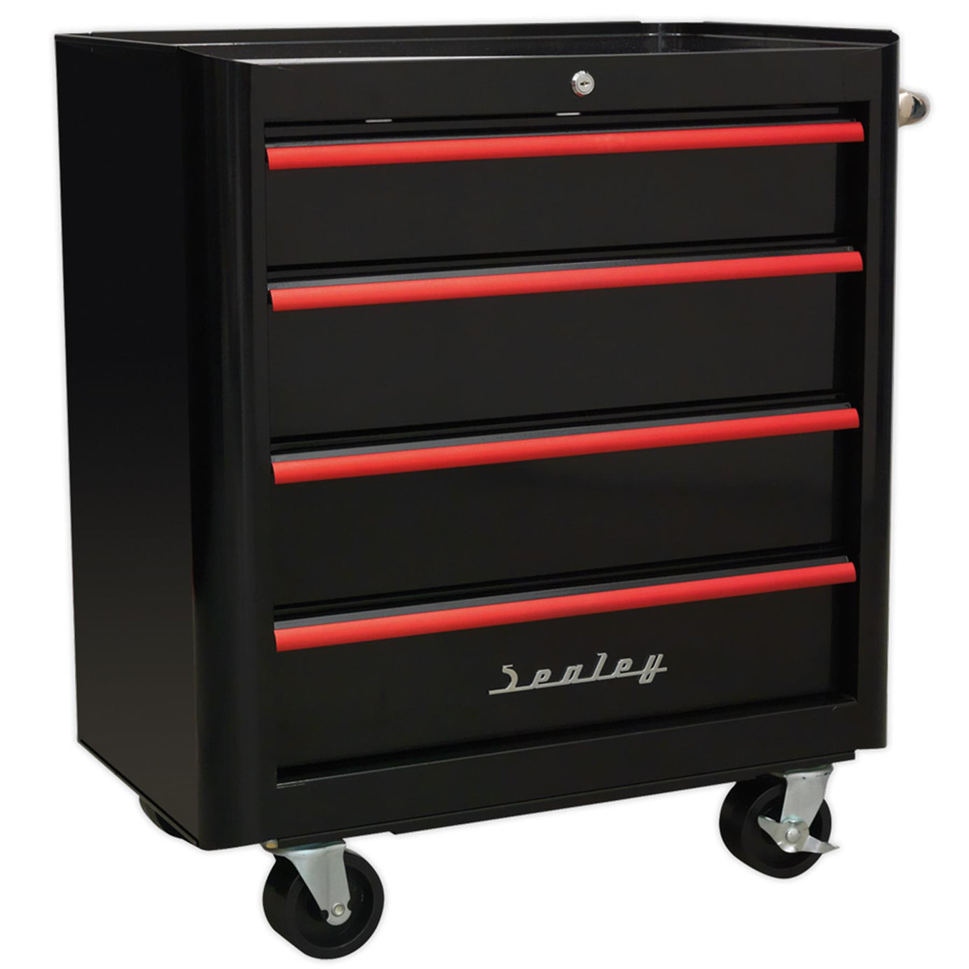 Sealey Rollcab 4 Drawer Retro Style - Black/Red Anodised Draw Pulls