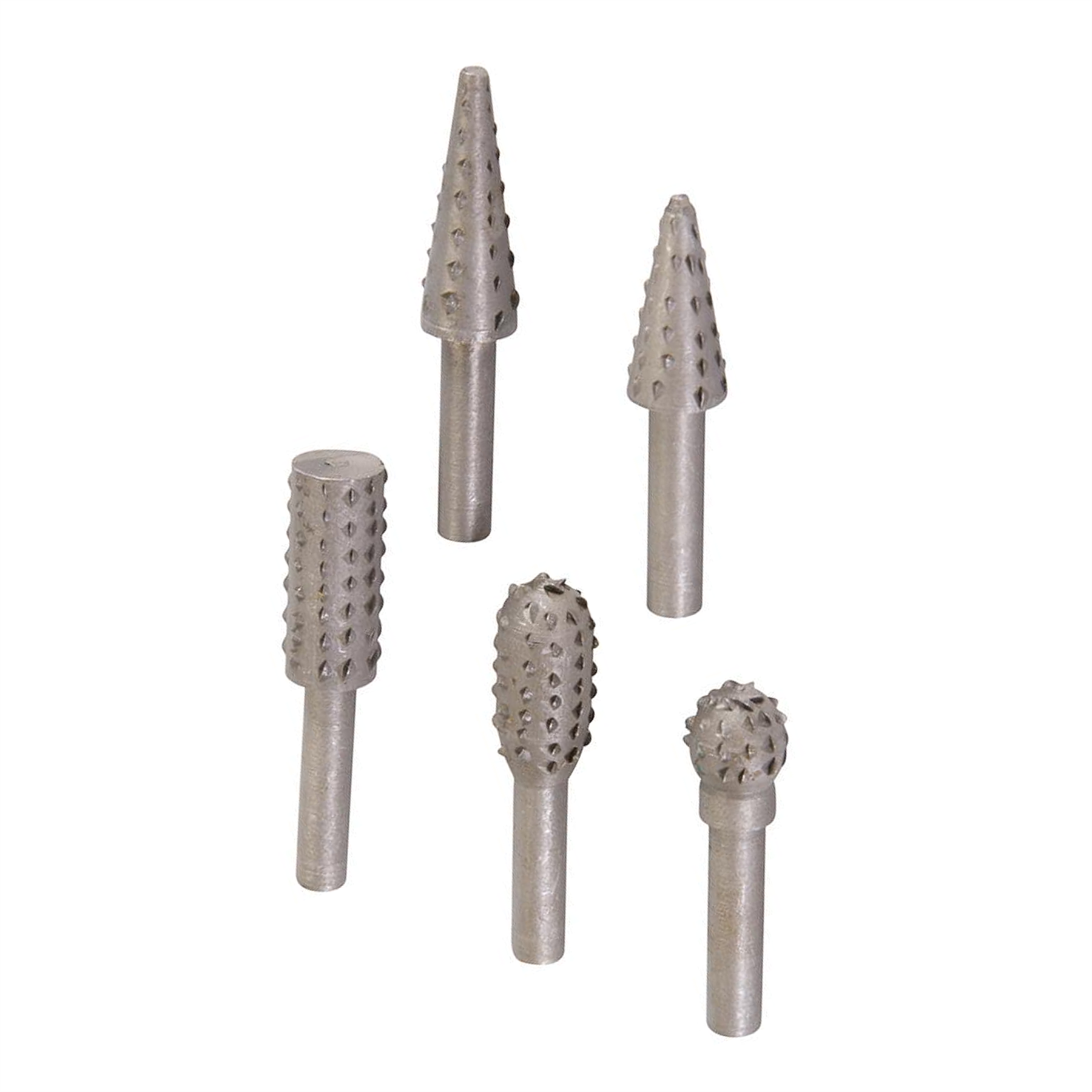 5Pce Rotary Rasp Set 6mm Shank For Shaping Wood, Plastics And Light Alloys