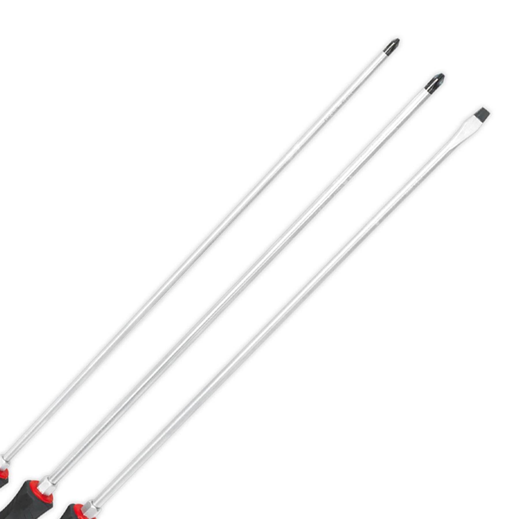 Sealey 3pc Screwdriver Set Hammer Thru Extra Long Slotted Phillips 450mm