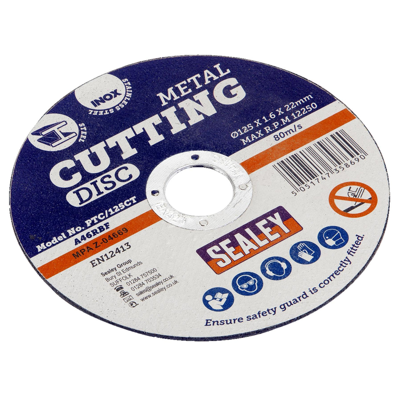 Sealey Cutting Disc 125 x 1.6mm 22mm Bore Stainless steel