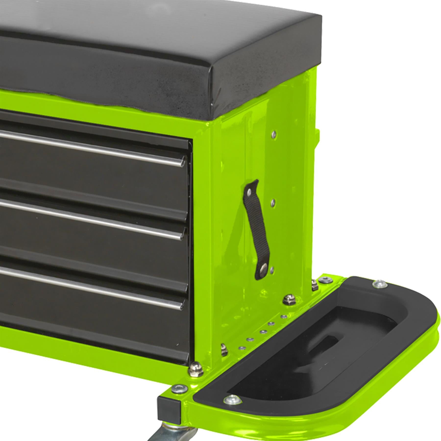 Sealey Mechanic's Utility Seat & Toolbox - Hi-Vis Green