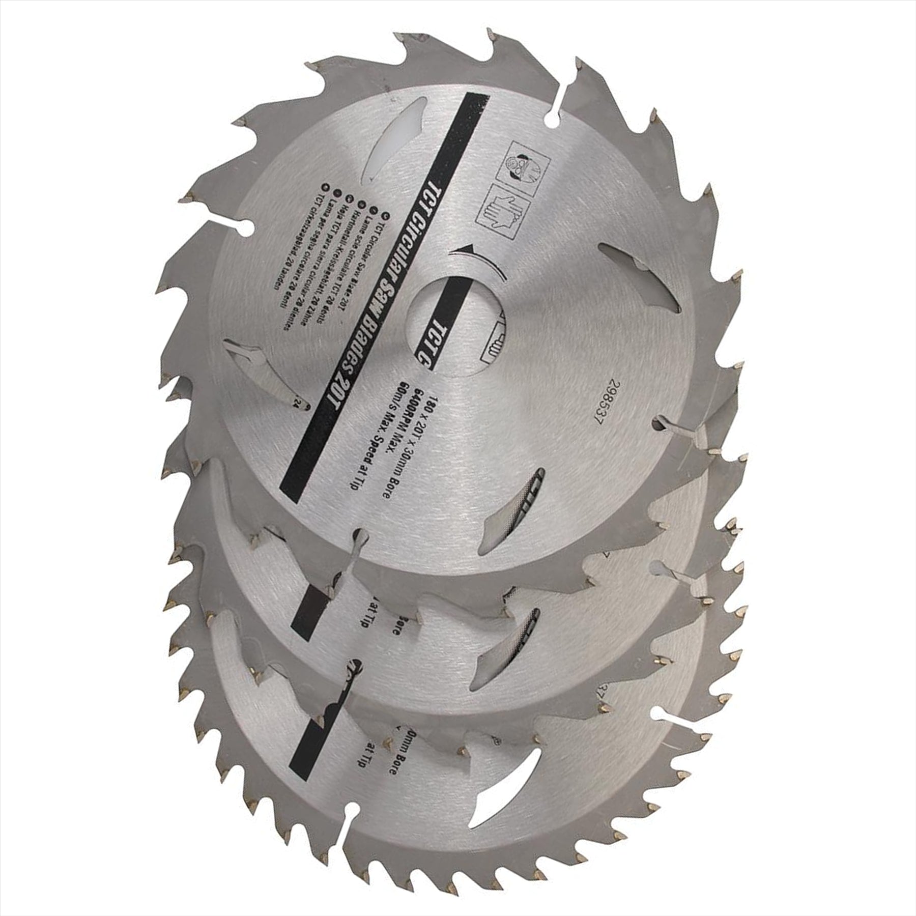 3 Piece TCT Circular Saw Blade Set 180 x 30 - 20, 16mm Rings