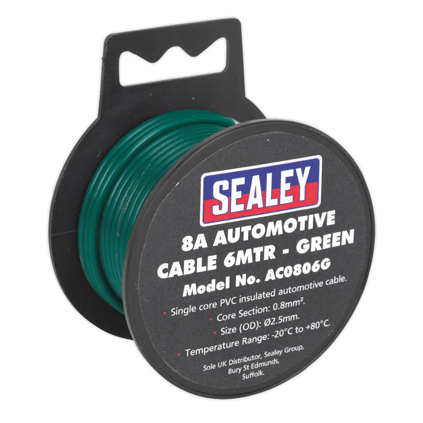 Sealey Automotive 8A 6m Thick Wall Auto Loom Car Van Cable Wire Green