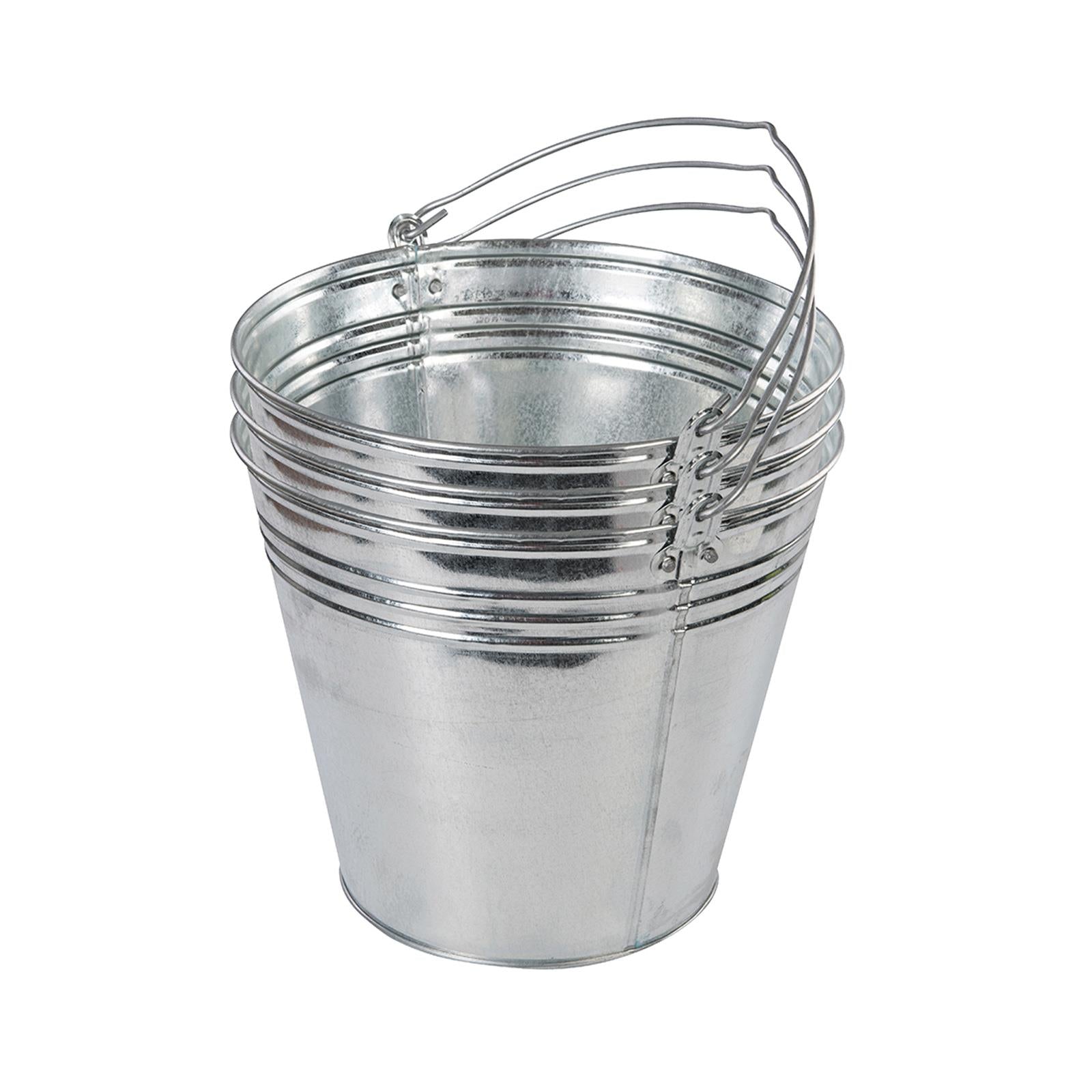 Traditional Galvanized Strong Steel Metal Bucket Large 14L 3pk Water Coal Fire
