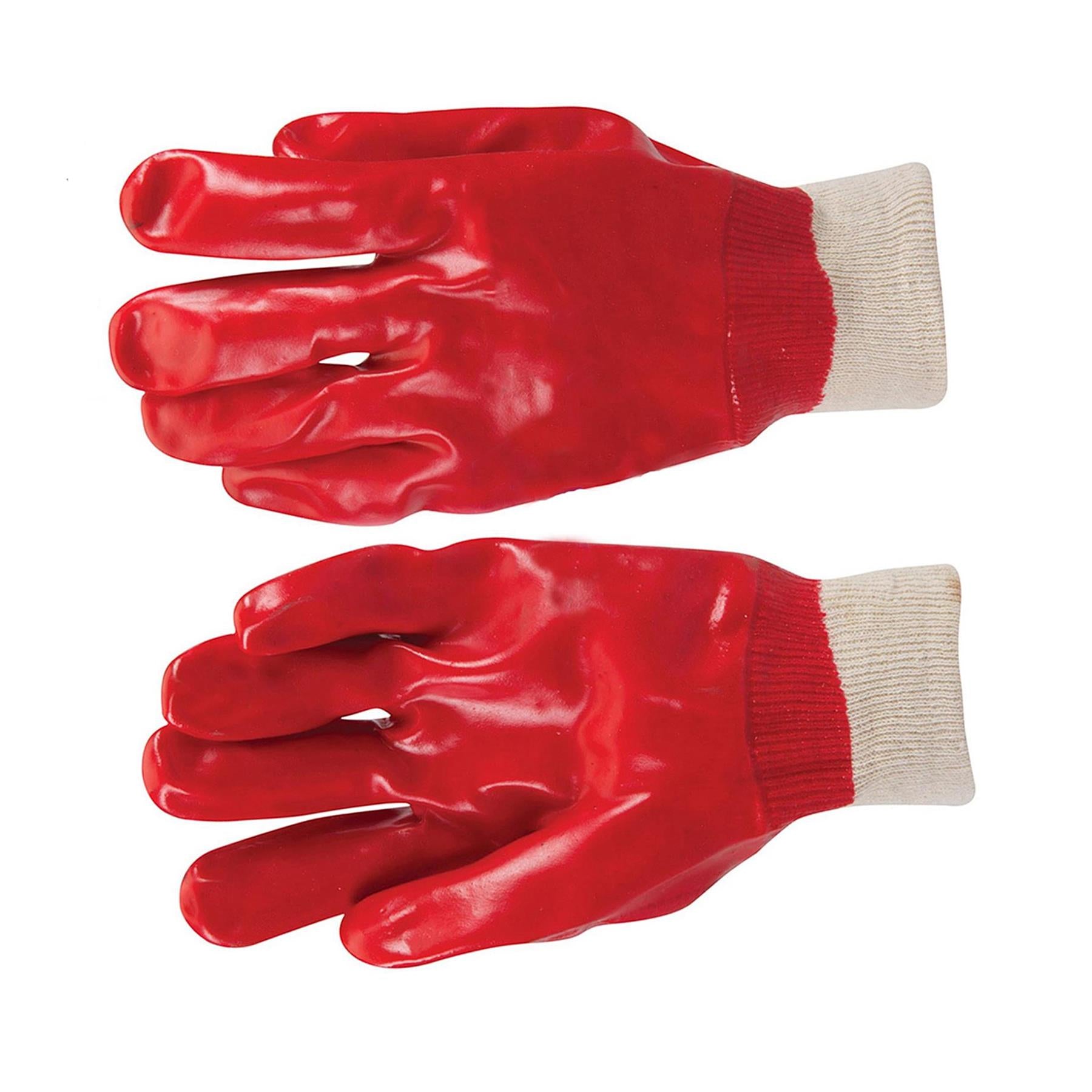 3 X Red PVC Gloves Full Dipped Quality Safety Protective Workwear Ppe New