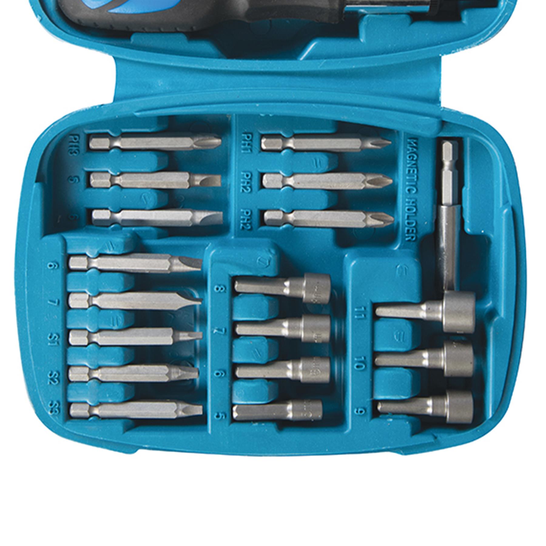 45Pce Ratchet Screwdriver Bit & Socket Set Soft-Grip Forward, Reverse & Locked