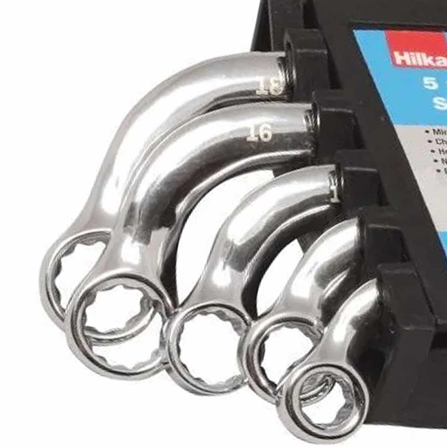 Hilka 5pcs Type Double Ended Ring Spanner Wrench Set 10-19mm Metric