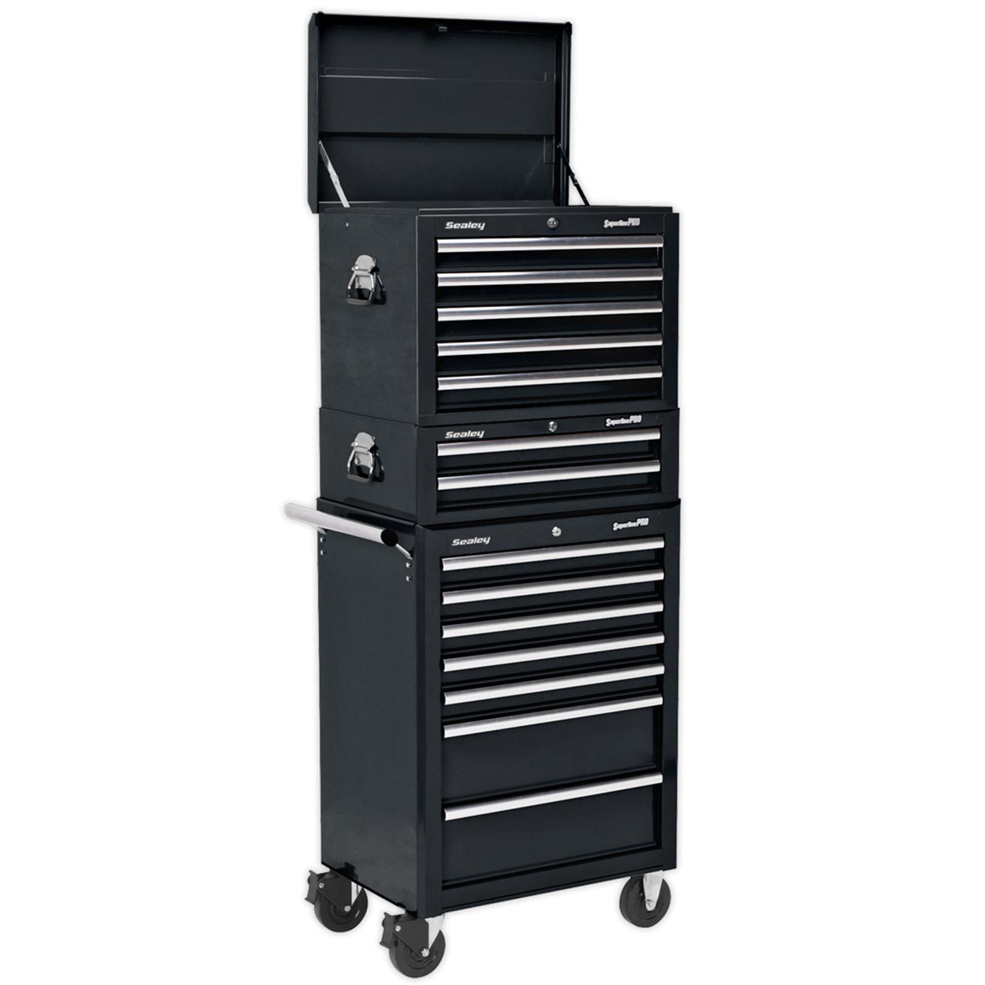 Sealey Topchest, Mid-Box & Rollcab Combination 14 Drawer - Black