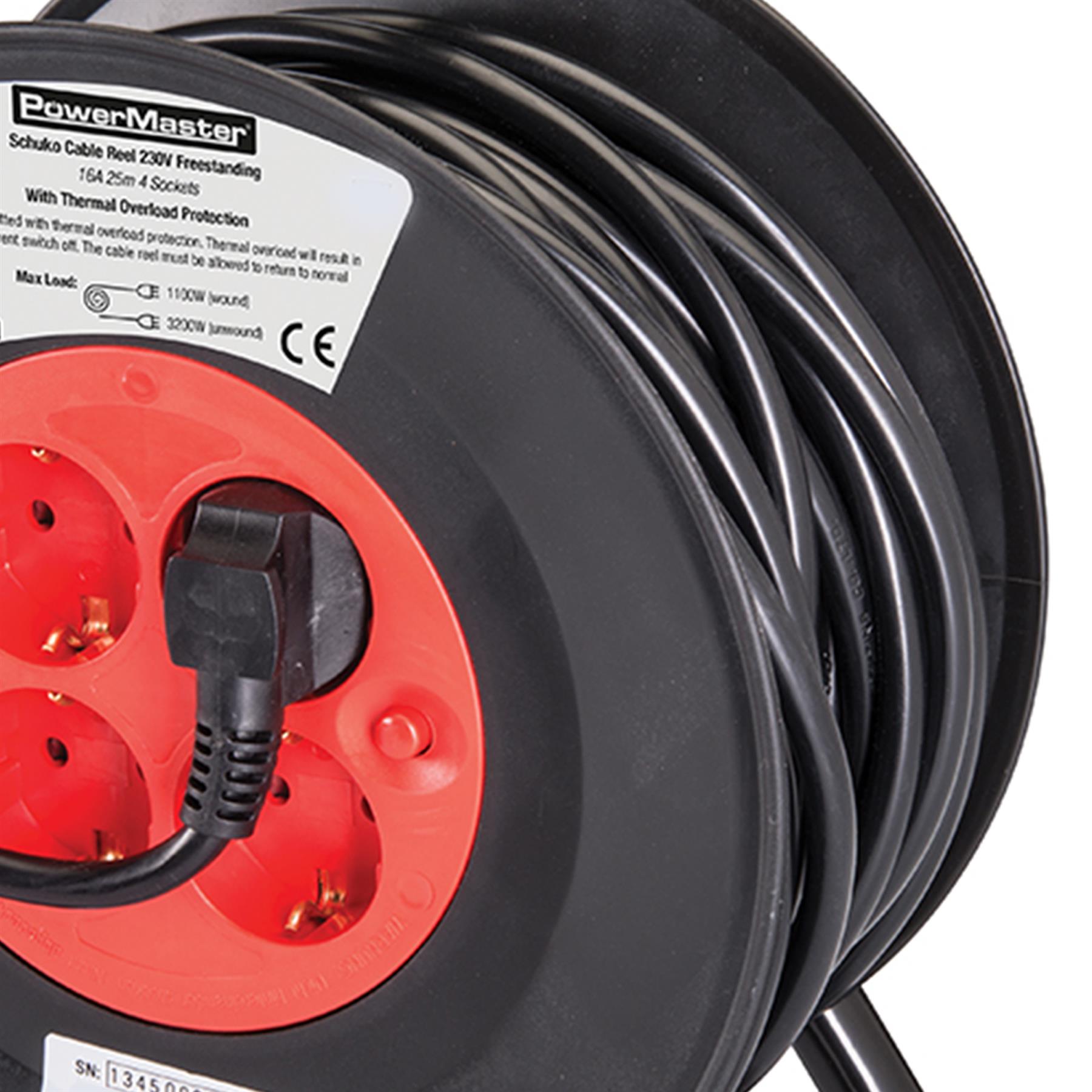 Cable Reel 4 Sockets 230V 16A 25M Electric DIY 25M Long, 3X1.5mm2 Conductor Area