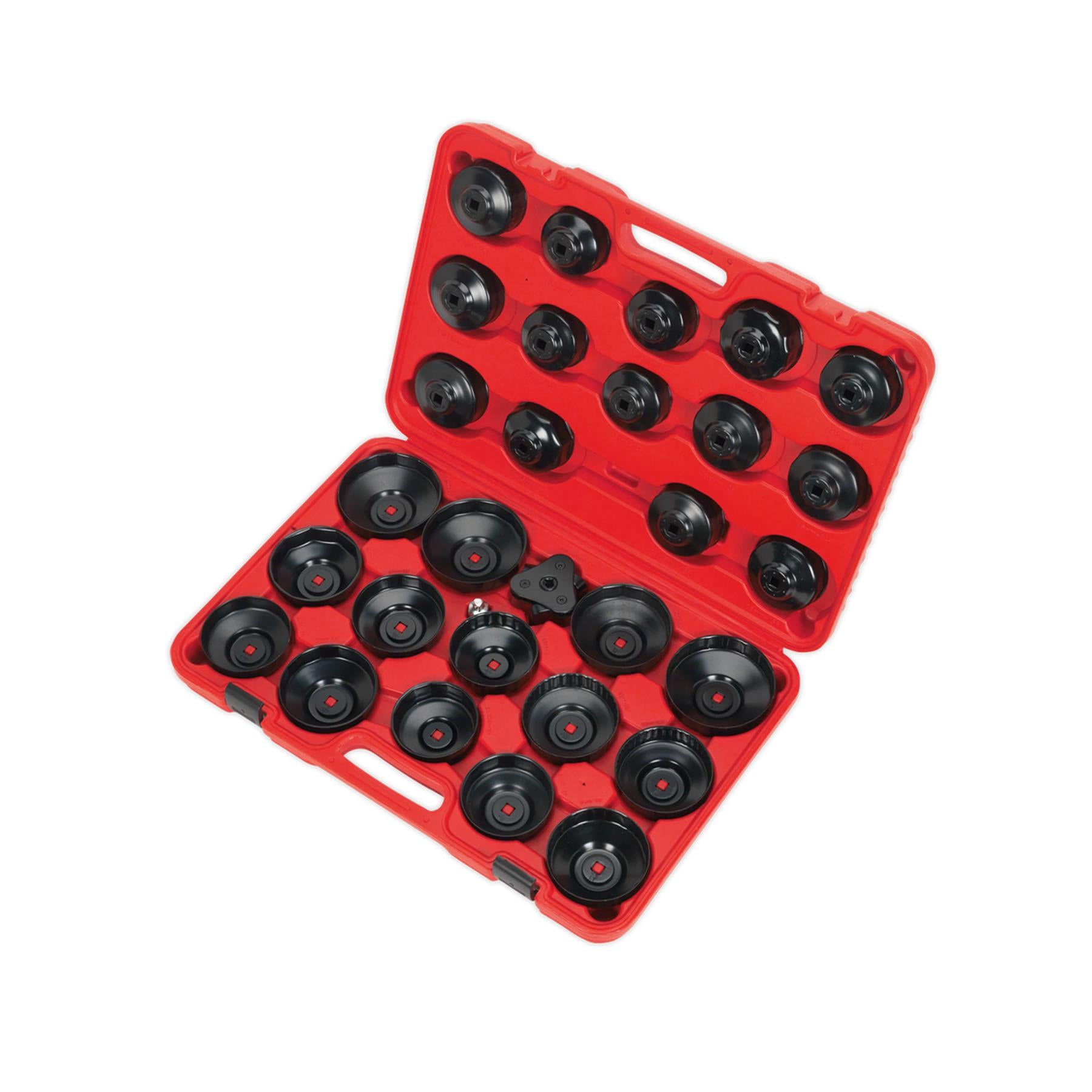 Sealey Oil Filter Cap Wrench Set 30pc Gauge Steel Storage Case