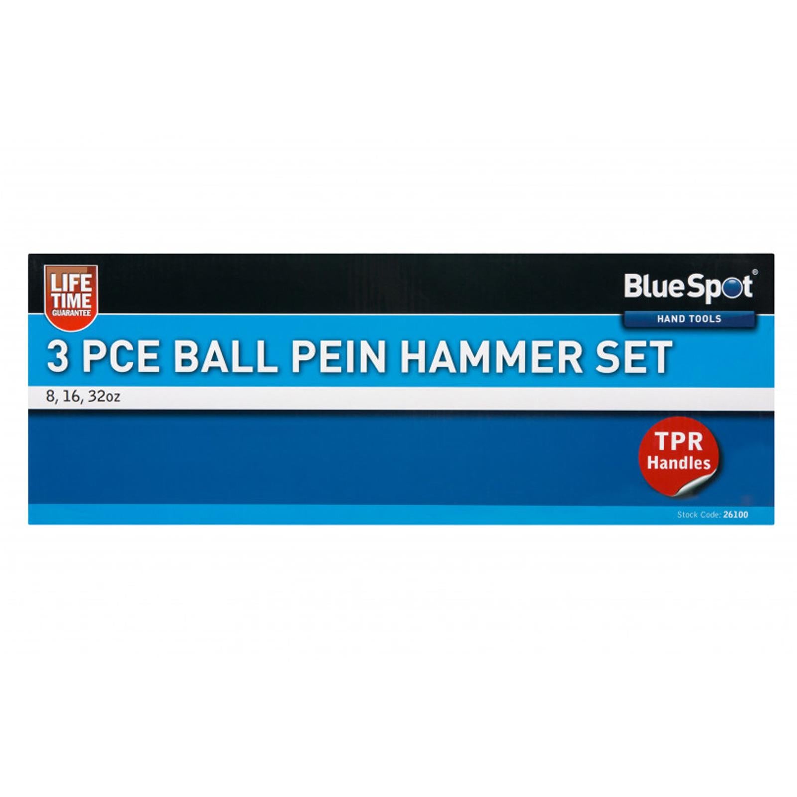 Bluespot 3pce Ball Pein Hammer Set 8oz 16oz 32oz Trp Handle Lifetime Warranty