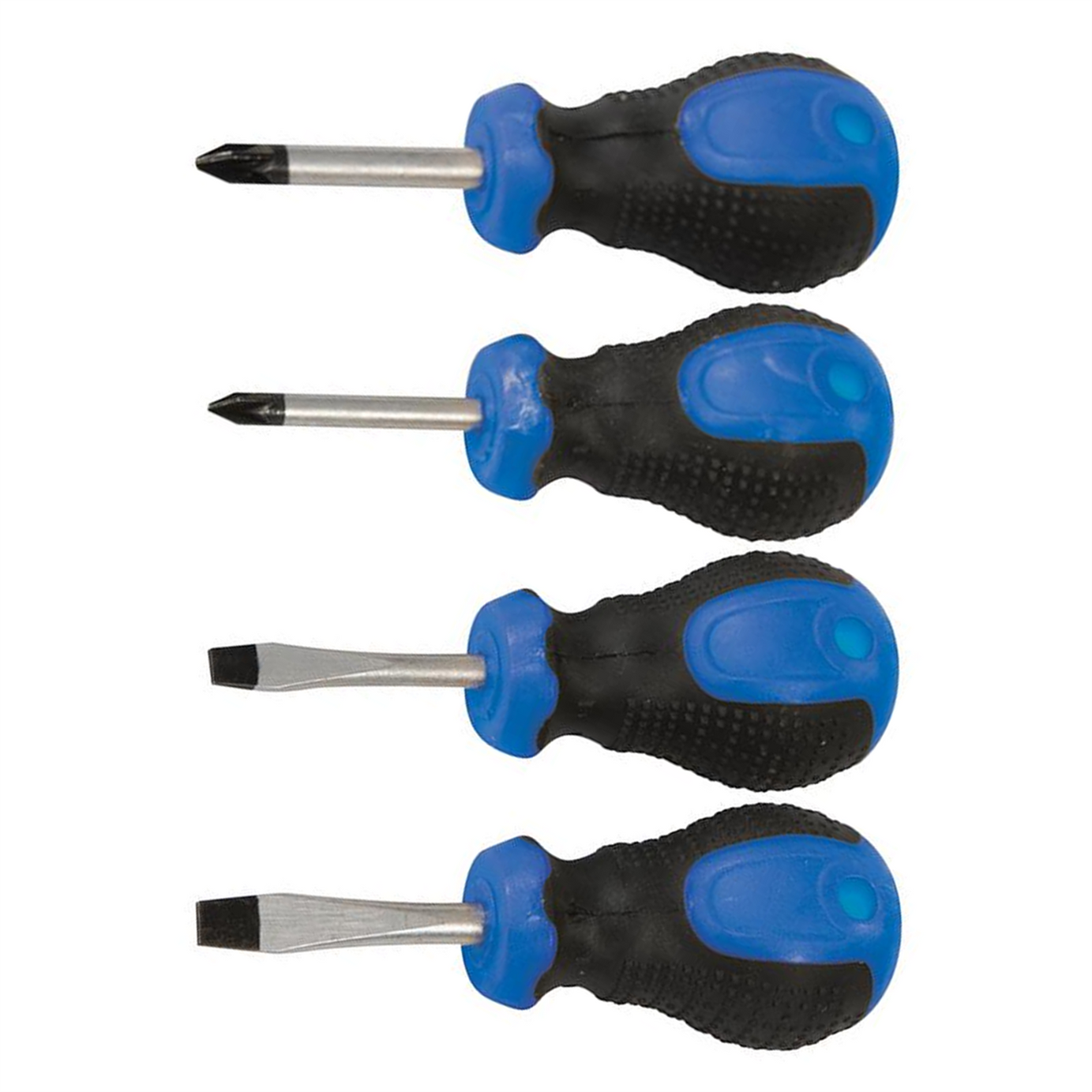 4Pce Stubby Screwdriver Set Chrome Vanadium Steel With Soft-Grip Handles