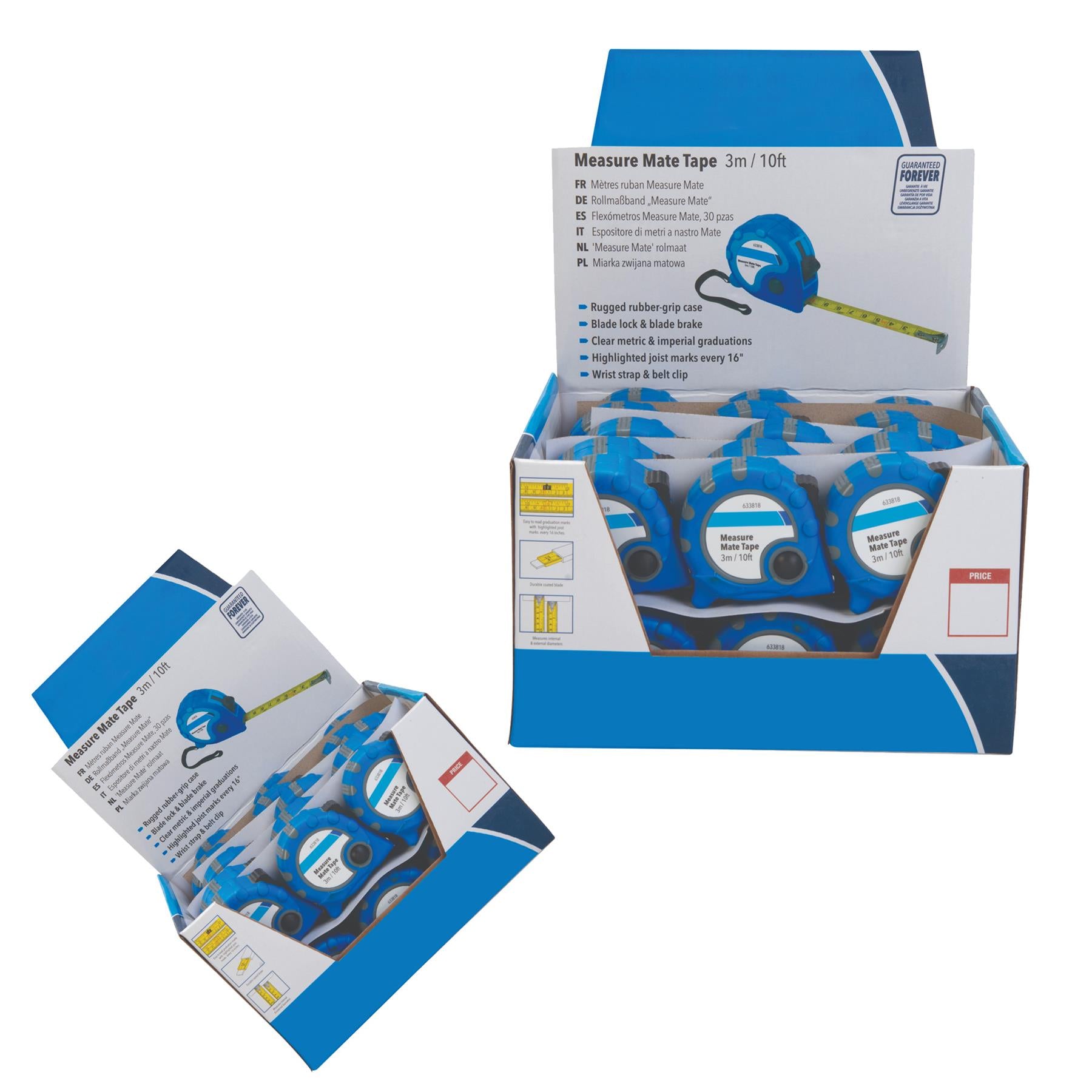 24Pce Measure Mate Tape Display Box 8M X 25mm Rugged Rubber-Grip Case