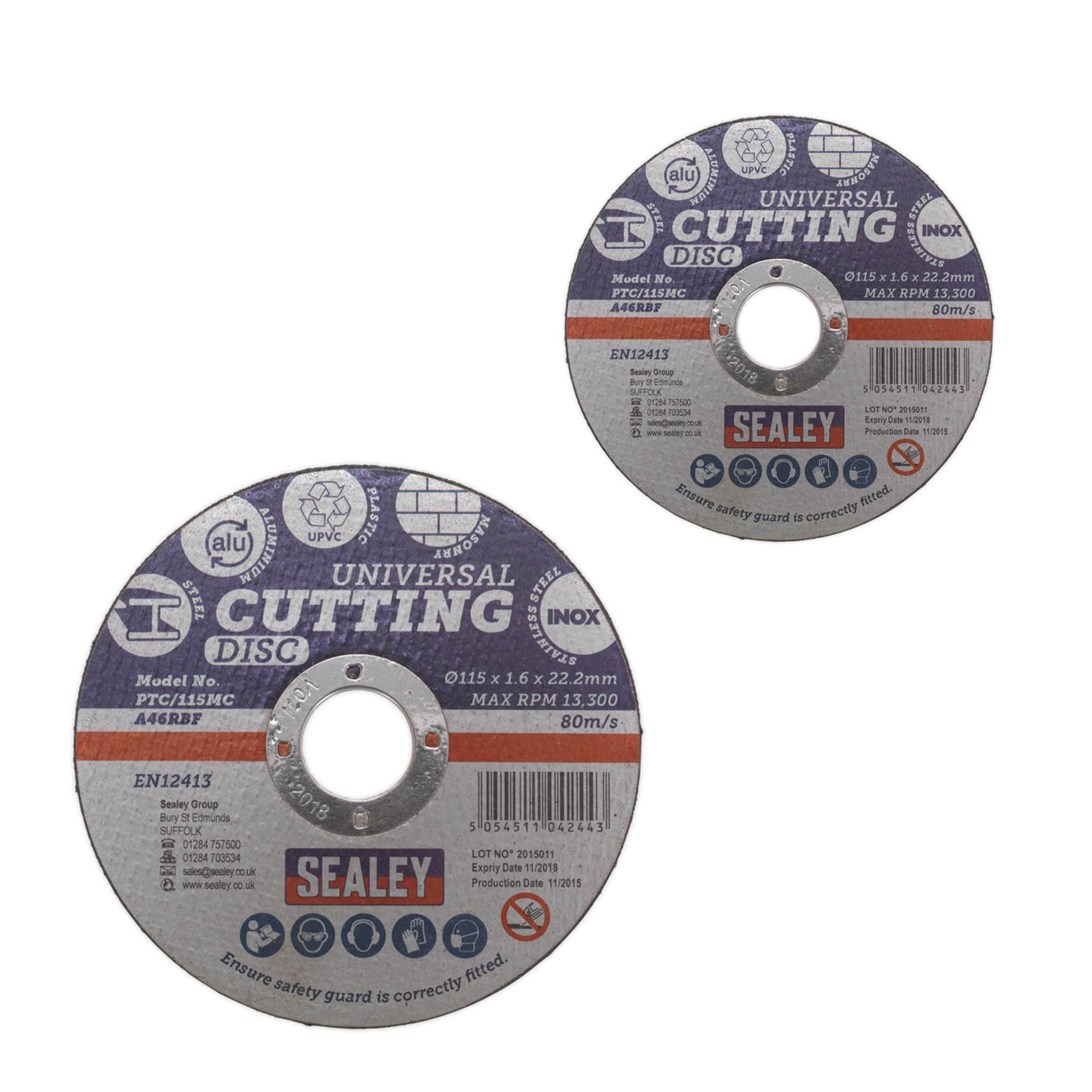 Sealey Multipurpose Cutting Disc Ø115 x 1.6mm Ø22.2mm Bore