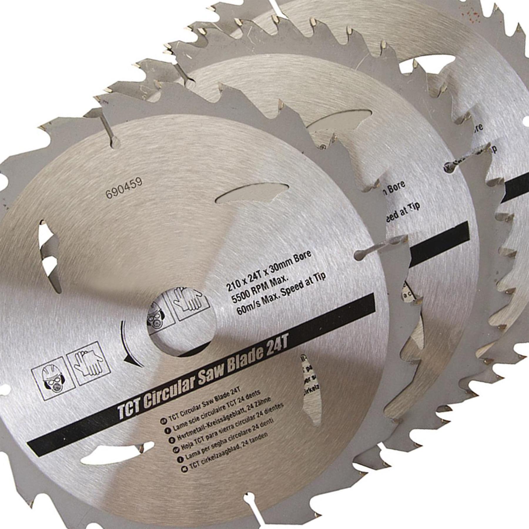3 Piece TCT Circular Saw Blade Set 210 x 30 - 25, 16mm Rings