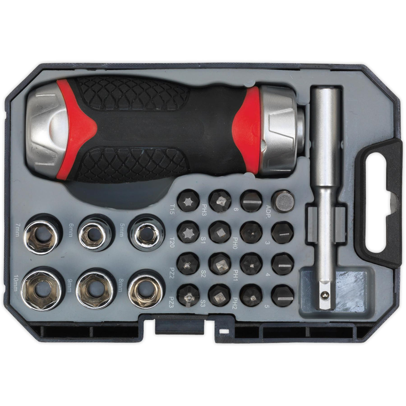 Sealey Fine Tooth Ratchet Screwdriver Socket & Bit Set 24pc Stubby