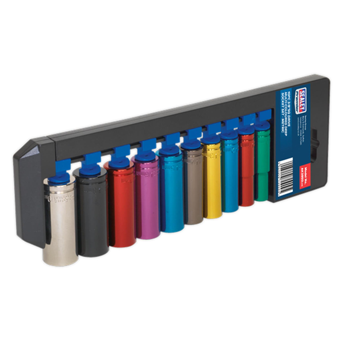 Sealey 10pc Multi Coloured Deep Socket Set 10mm - 19mm 6pt Set 3/8" Sq Drive
