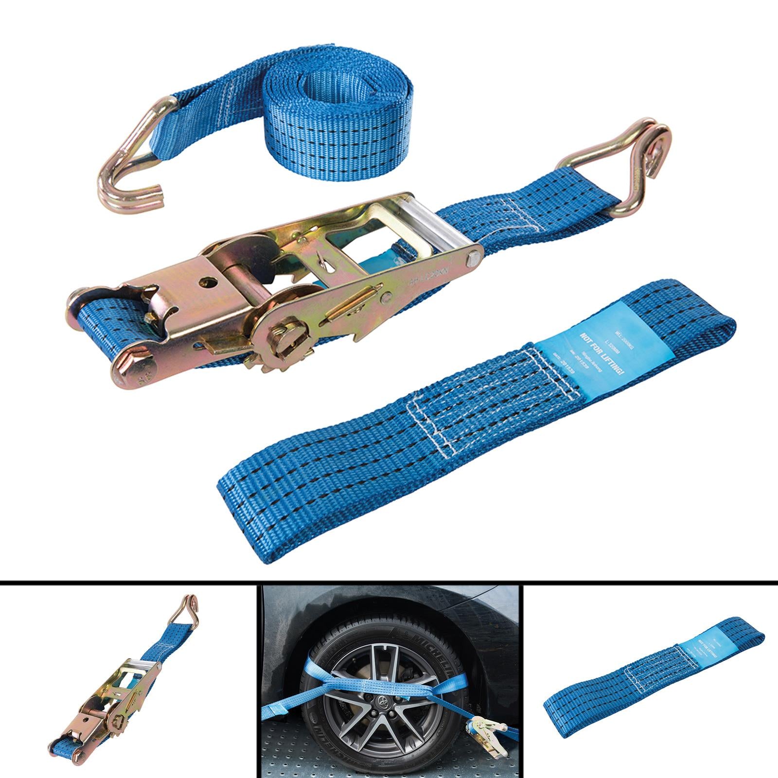 3Pce Car Transporter Tie-Down Set Alloy Wheel - Rated 2000Kg Capacity 4000Kg