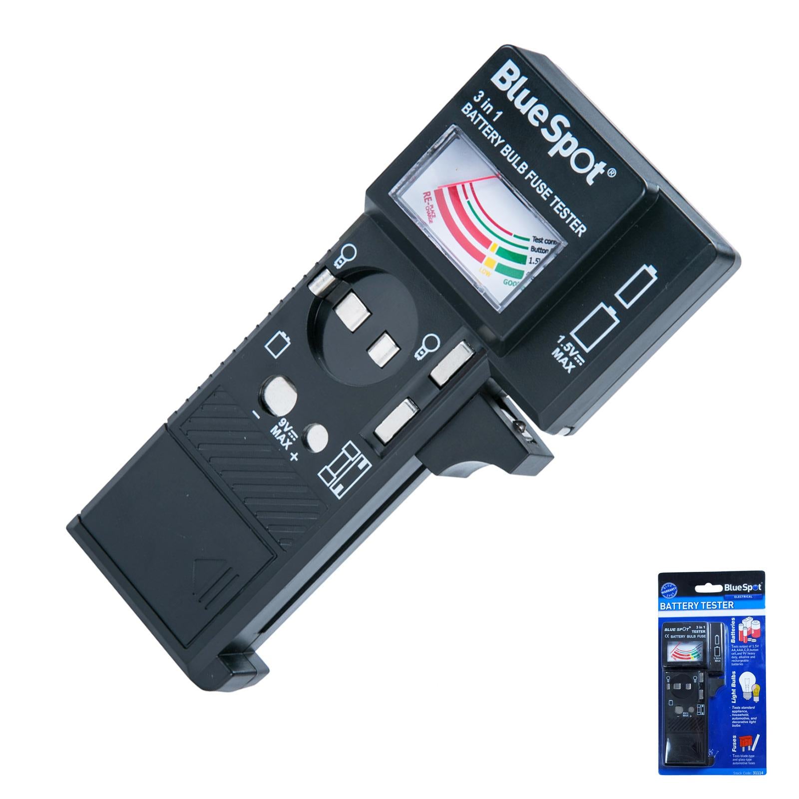 BlueSpot Battery Bulb & Fuse Tester Continuity Test Bulbs Load Test 1.5v AAA AA 9v Batteries