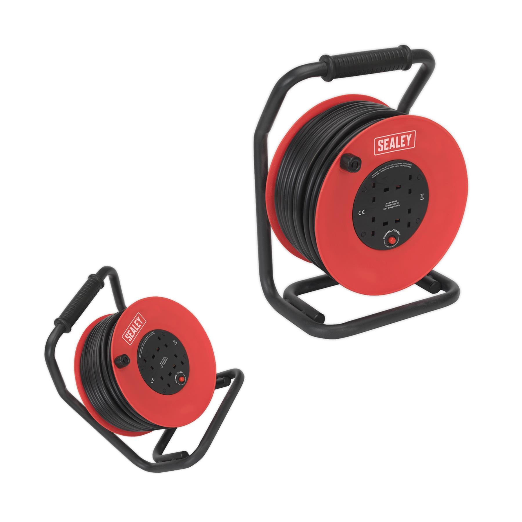 Sealey Cable Reel 50m 4 x 230V 2.5mm Heavy-Duty Thermal Trip