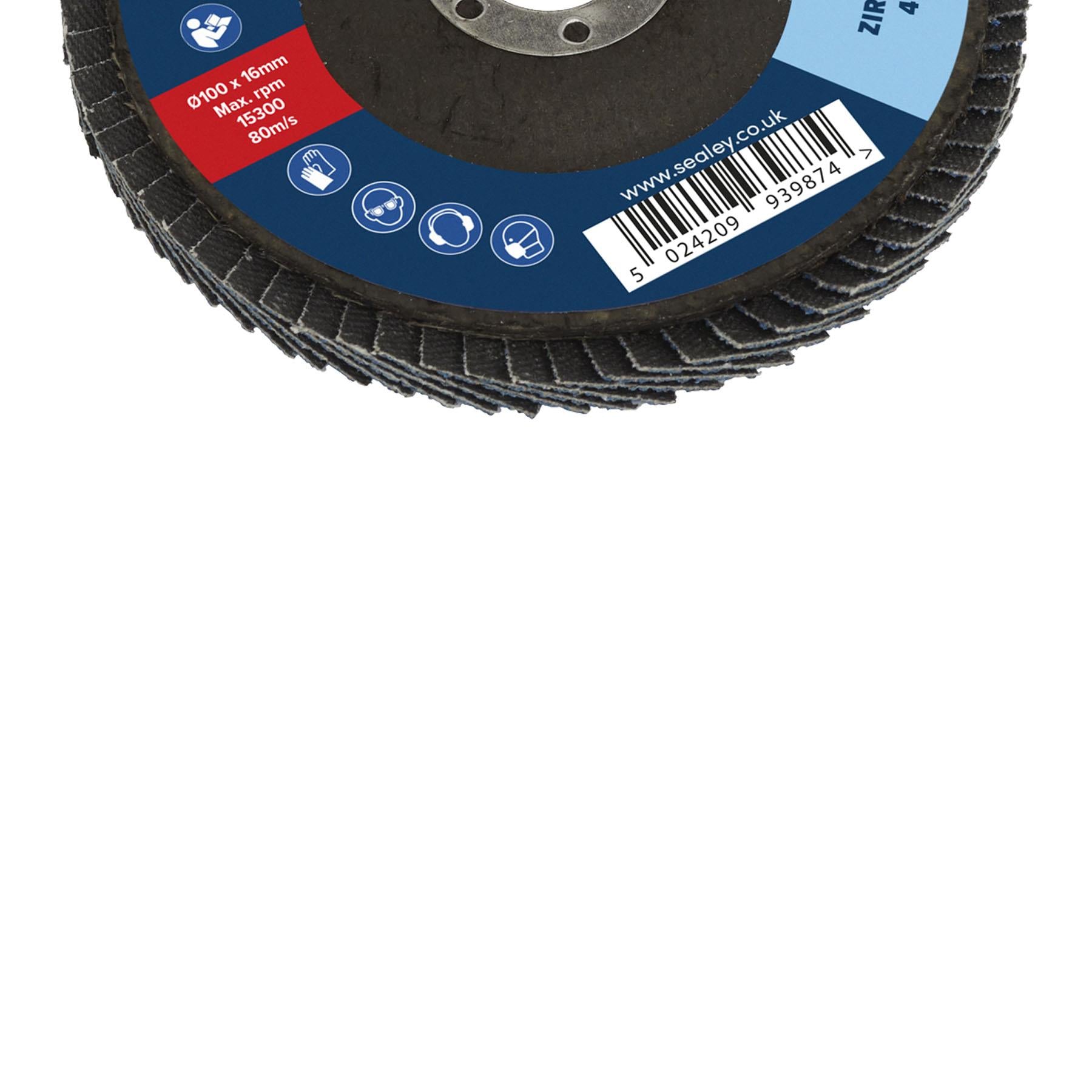 Sealey Flap Disc Zirconium �100mm 16mm Bore 40Grit