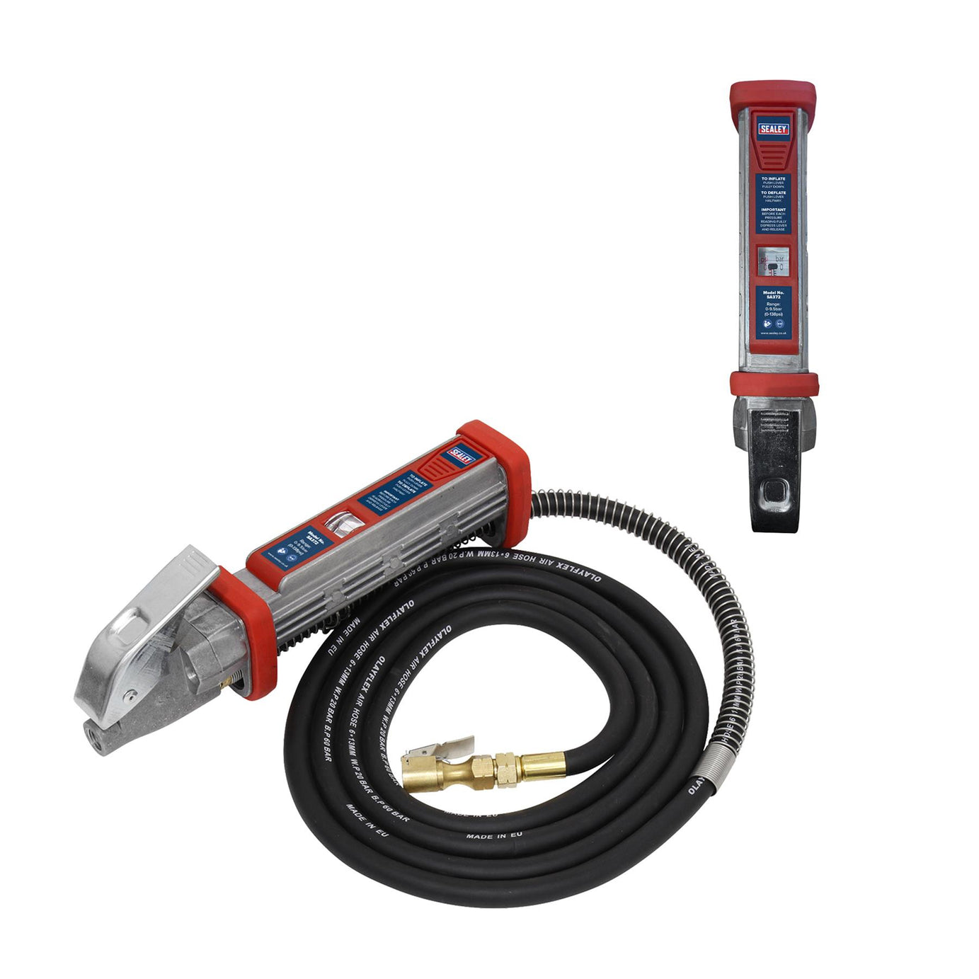 Sealey Tyre Inflator 2.7m Hose with Clip-On Connector
