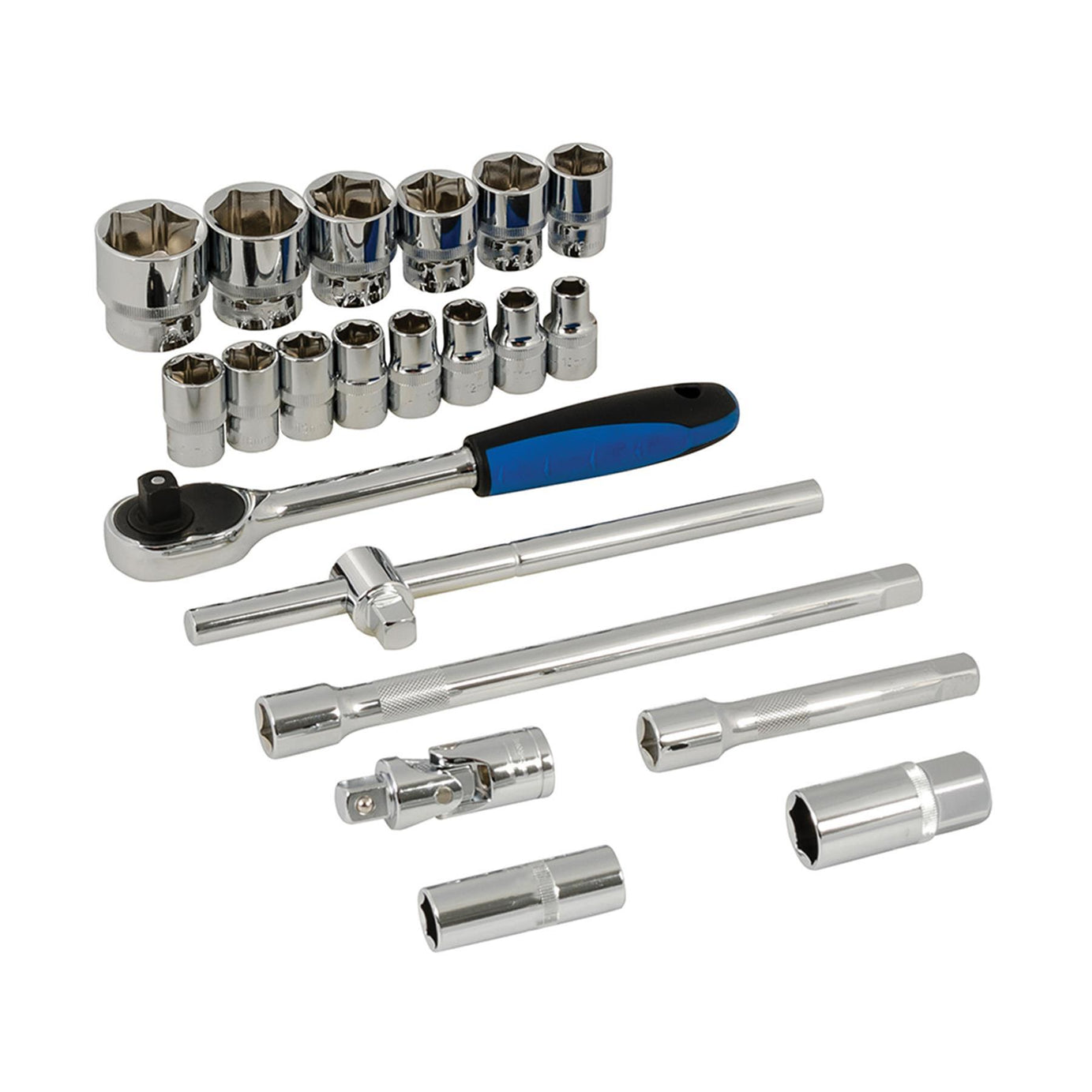 21Pce 2" Drive Metric Wrench Set 1/2" Drive Chrome Vanadium Sliding T-Bar