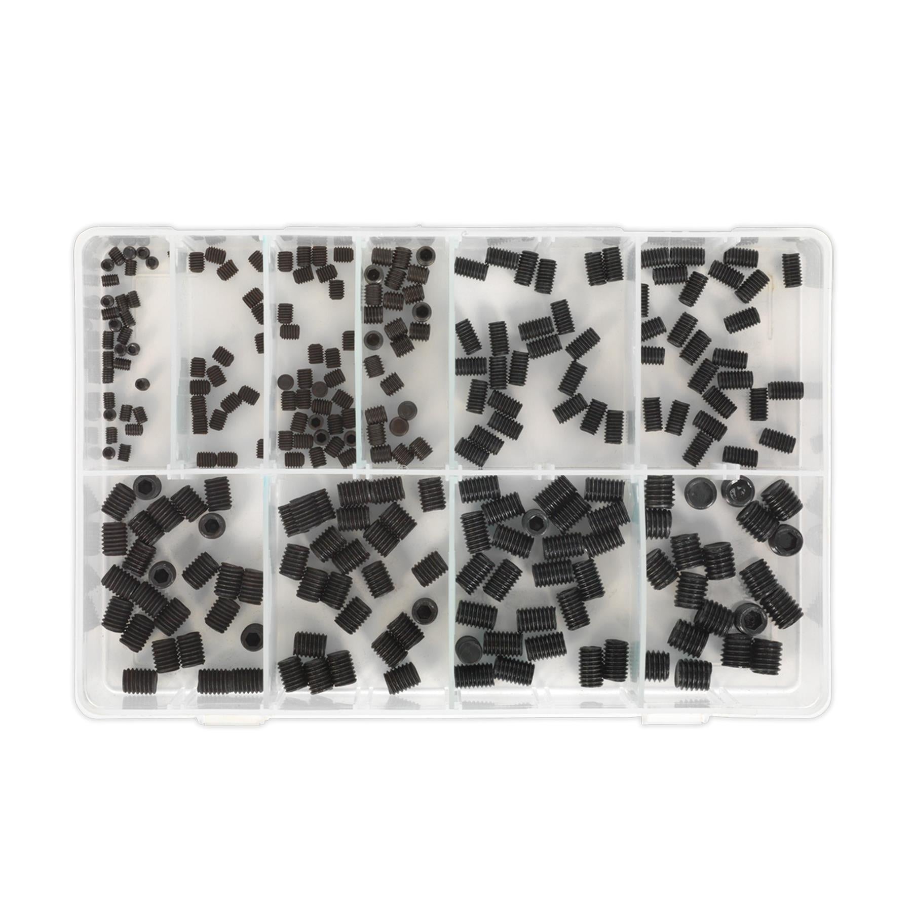 Sealey 250pcs Allen Grub Screw Assortment Cup Point Set DIN 916 M4-M10 Metric