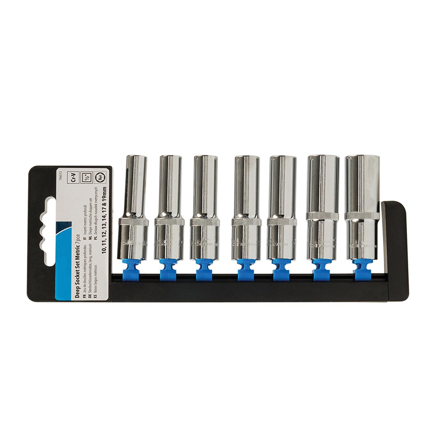 7 Pce 1/2" Deep Drive Metric Socket Set 10mm - 19mm Chrome Vanadium Heavy Duty