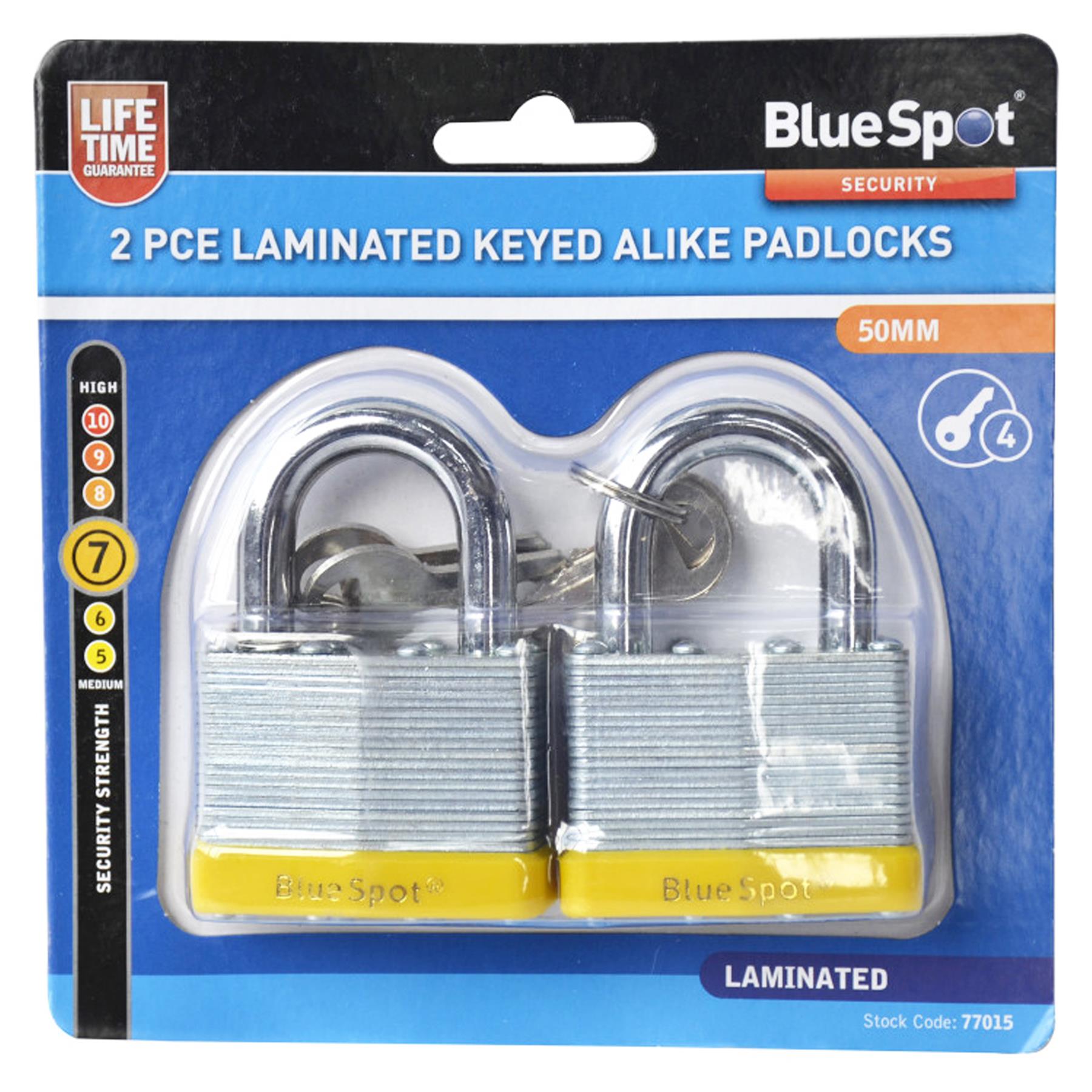 Bluespot 2 Pce 50mm Laminated Keyed Alike Padlocks Same Key