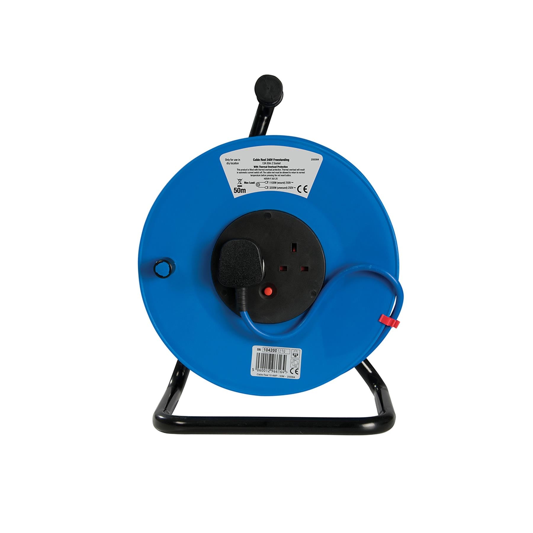 Power Master Cable Reel 240V Freestanding 13A 50M 2 X 240V Drum-Mounted Sockets