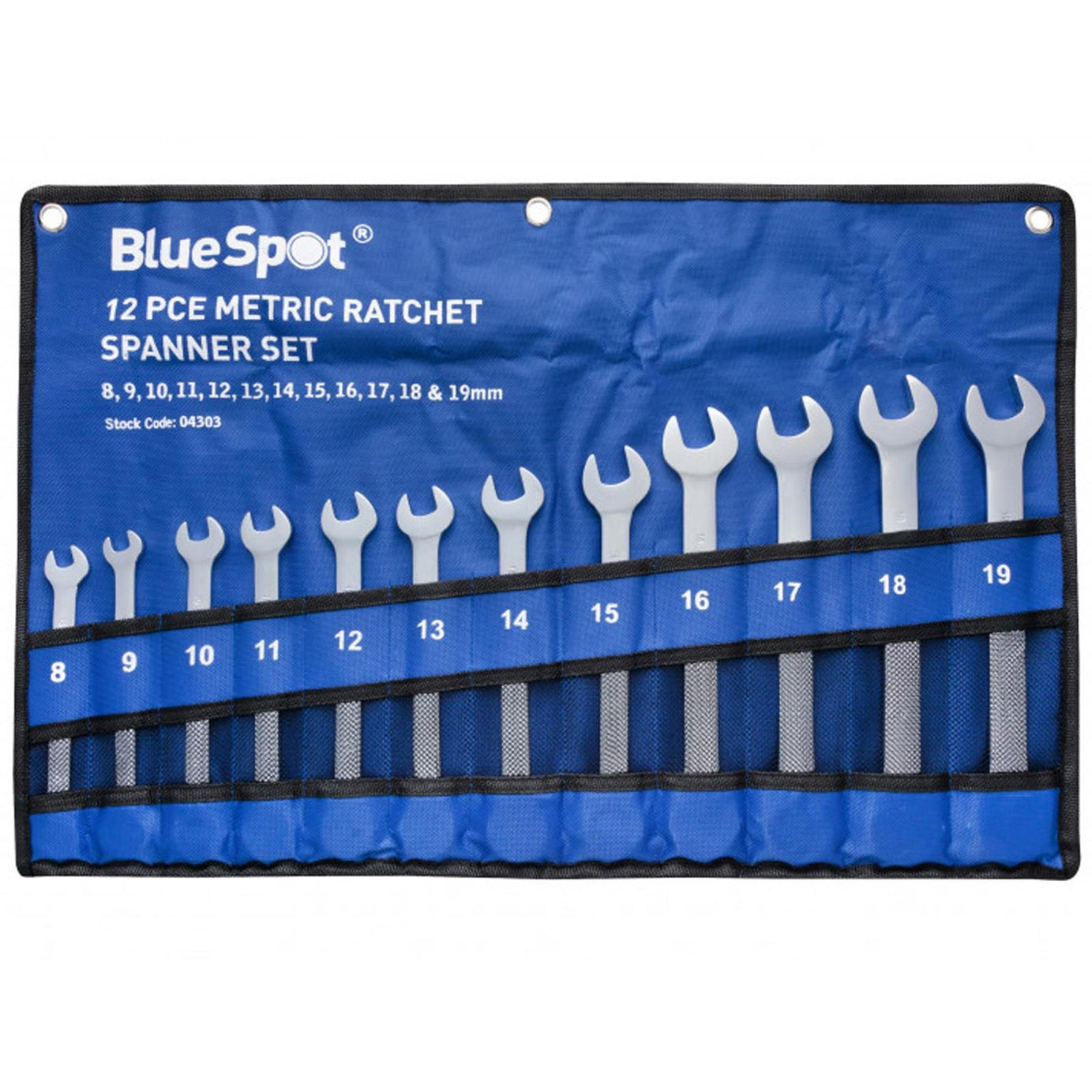 BlueSpot 12pcs Metric Ratchet Spanner Set Ratcheting Ring Head 8mm -19mm