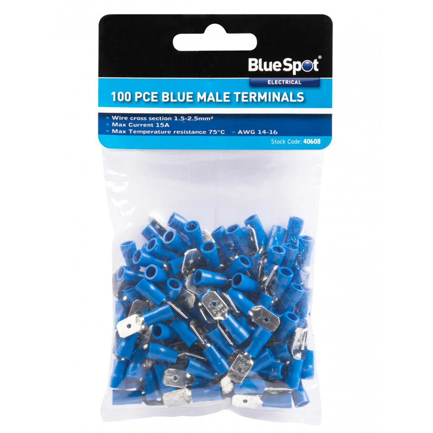 BlueSpot 100Pce Blue Male Terminals Brass And PVC Terminals 15A Electrical New
