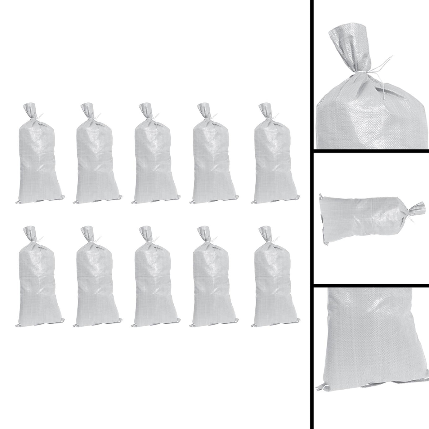 10Pk Sand Bags 750 X 330mm 80Gsm Woven Material Sandbags Tie String Included
