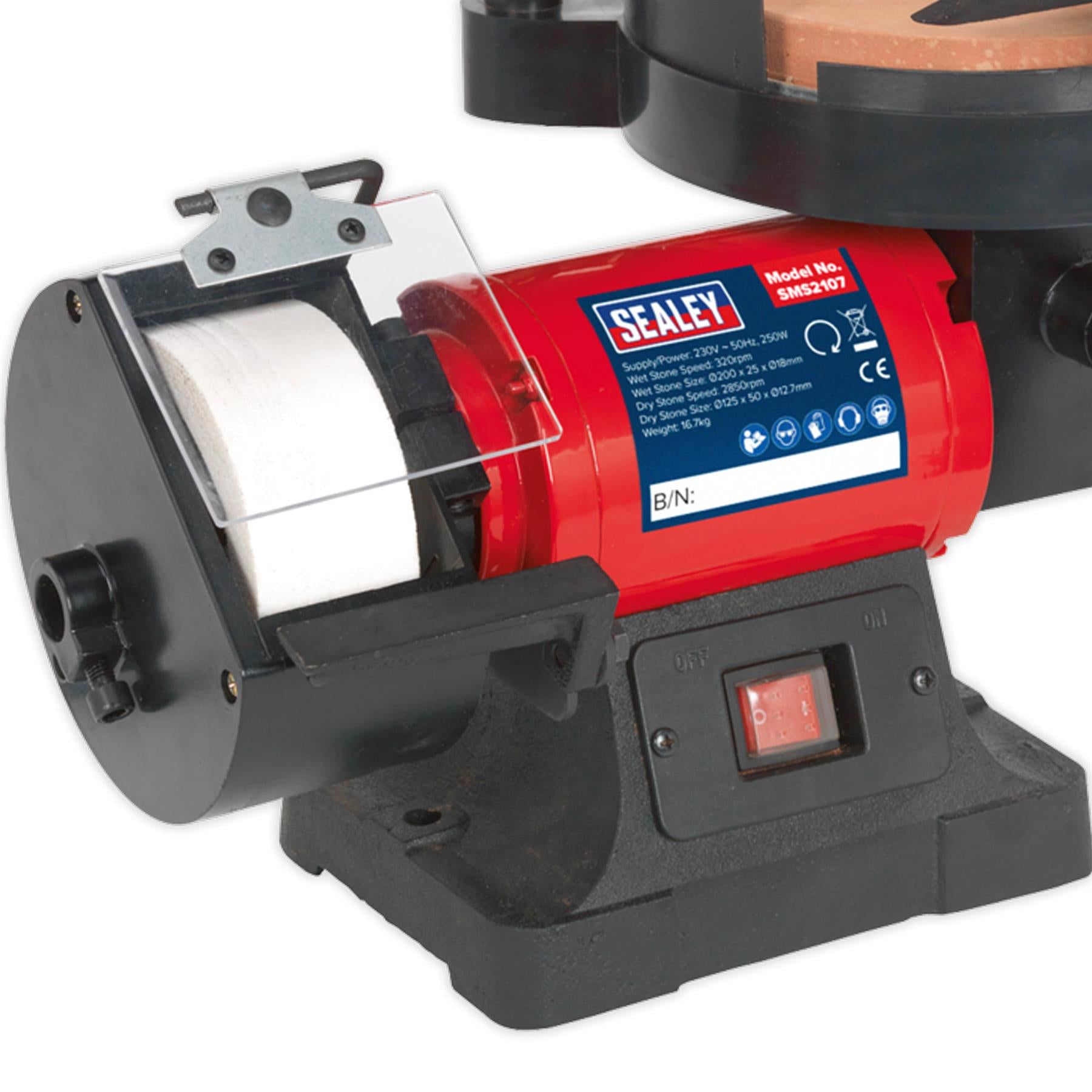 Sealey Bench Grinder/Sharpener Wet & Dry 200/125mm 250W/230V