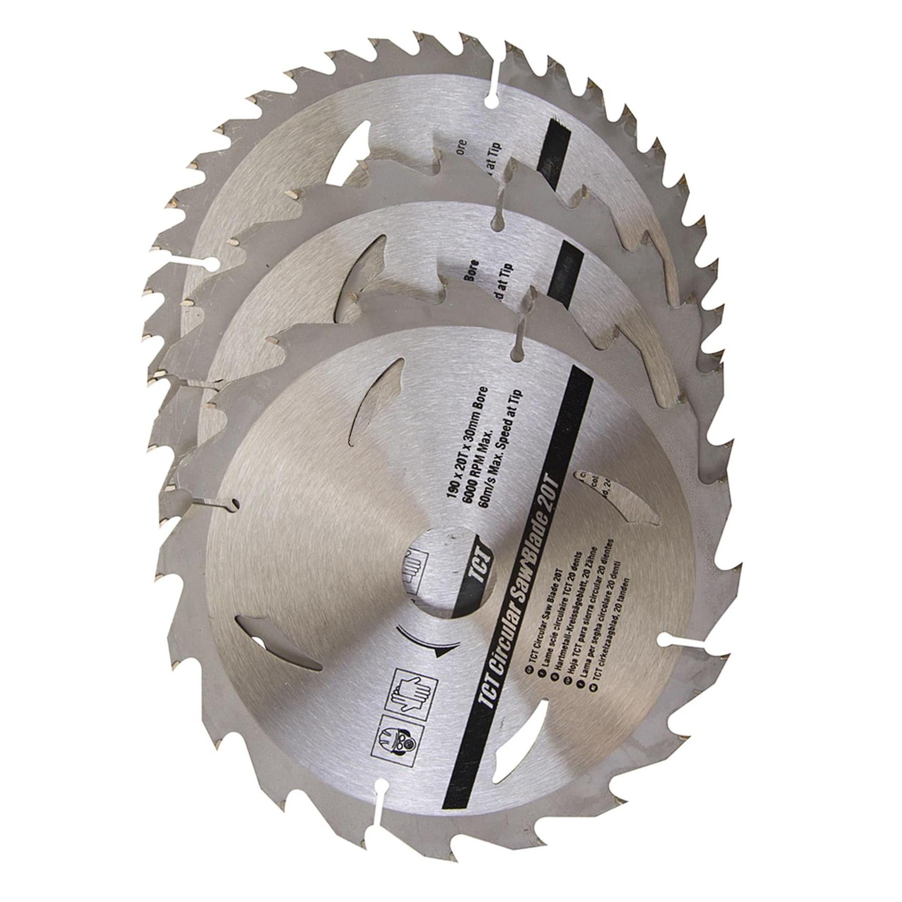 3 Piece TCT Circular Saw Blade Set 190 x 30 - 25, 20mm Rings