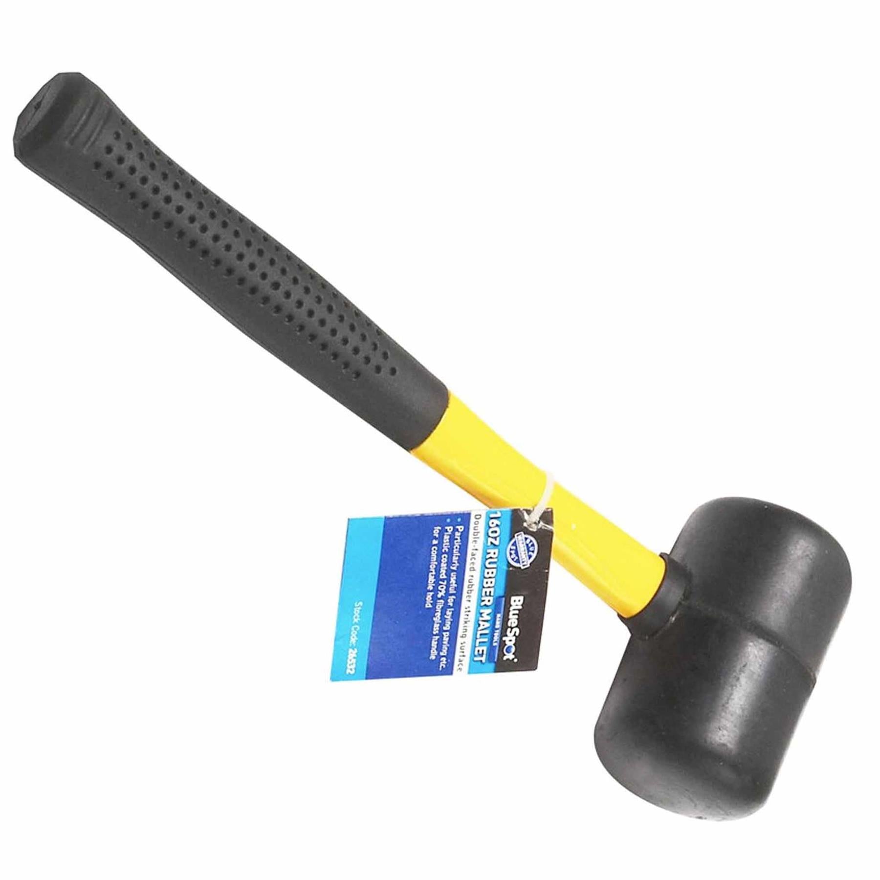 BlueSpot 16oz Rubber Mallet Hammer FIBREGLASS Shaft Grip Handle Camping Tool