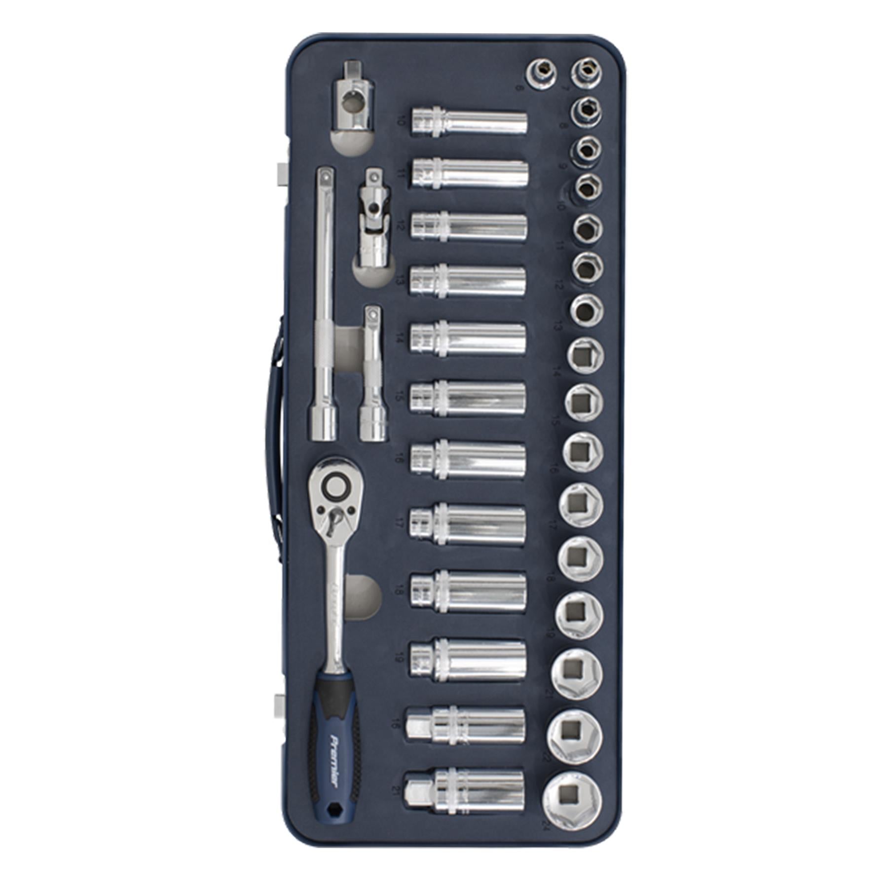 Sealey Socket Set 34pc Professional Lock-On Socket Set 3/8"Sq Drive 6pt Metric