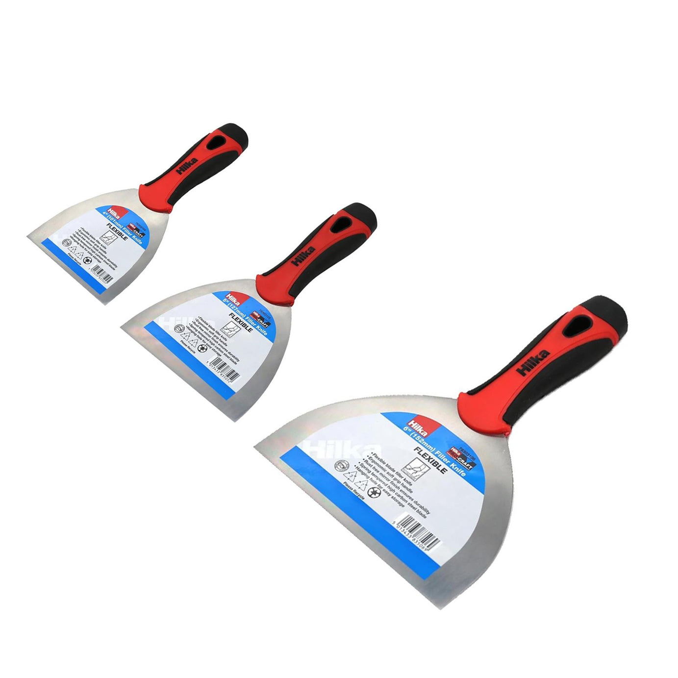 4", 5" & 6" Filling Knife Taping Jointing Scraper Spatula,Flexible,SoftGrip Hand Tool Set