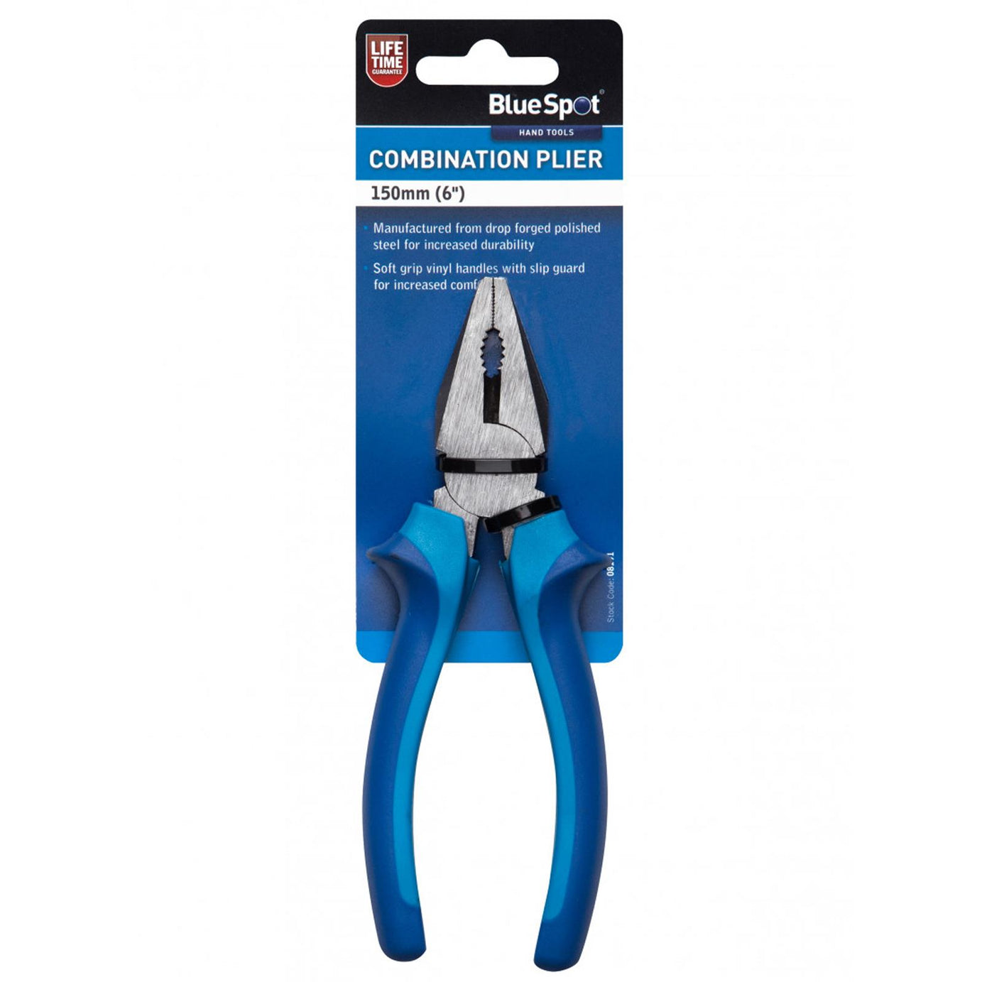 BlueSpot 150mm (6") Combination Plier Drop Forged Steel Soft Grip Vinyl Handle Electric