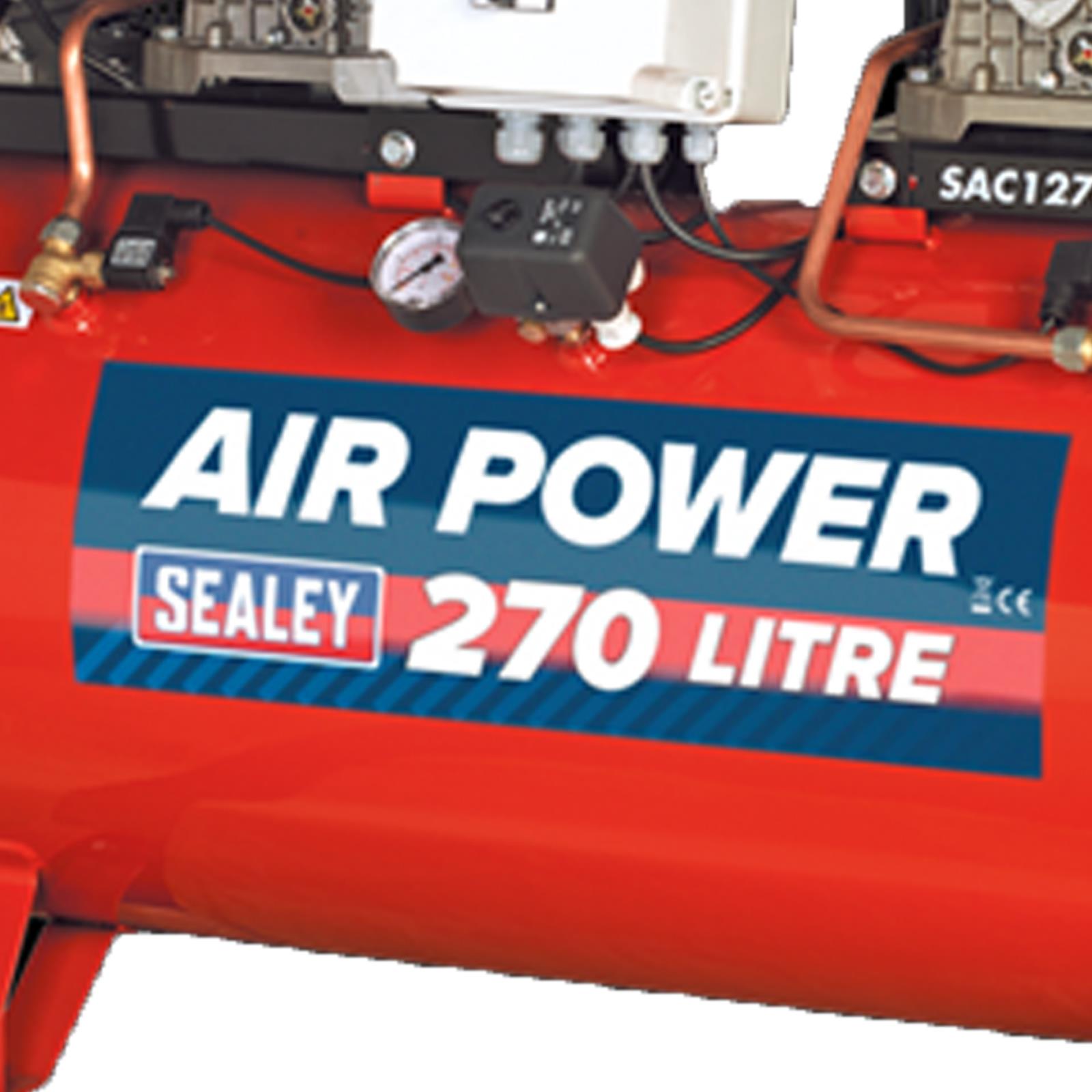 Sealey SAC1276B Compressor 270L Belt Drive 2 x 3hp with Cast Cylinders