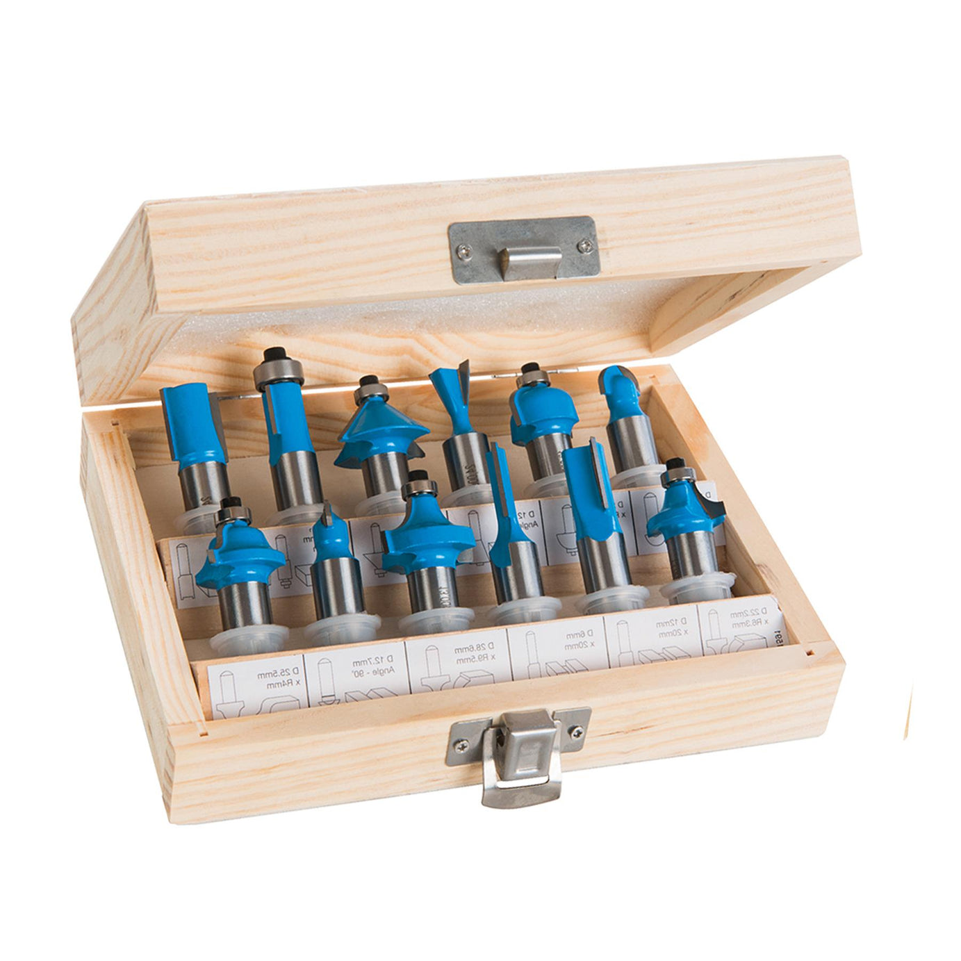 12Pce TCT Router Bit Set 12mm Striaght Grooving Dovetail Chamfer Flush Rounding