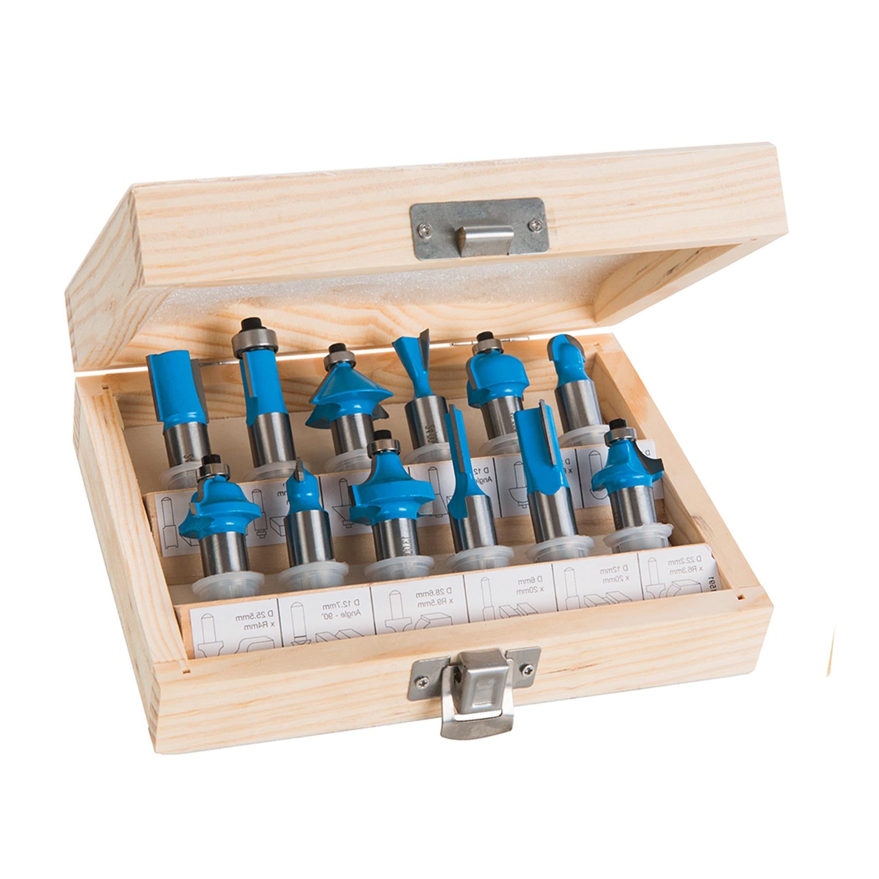 12Pce TCT Router Bit Set 12mm Striaght Grooving Dovetail Chamfer Flush Rounding