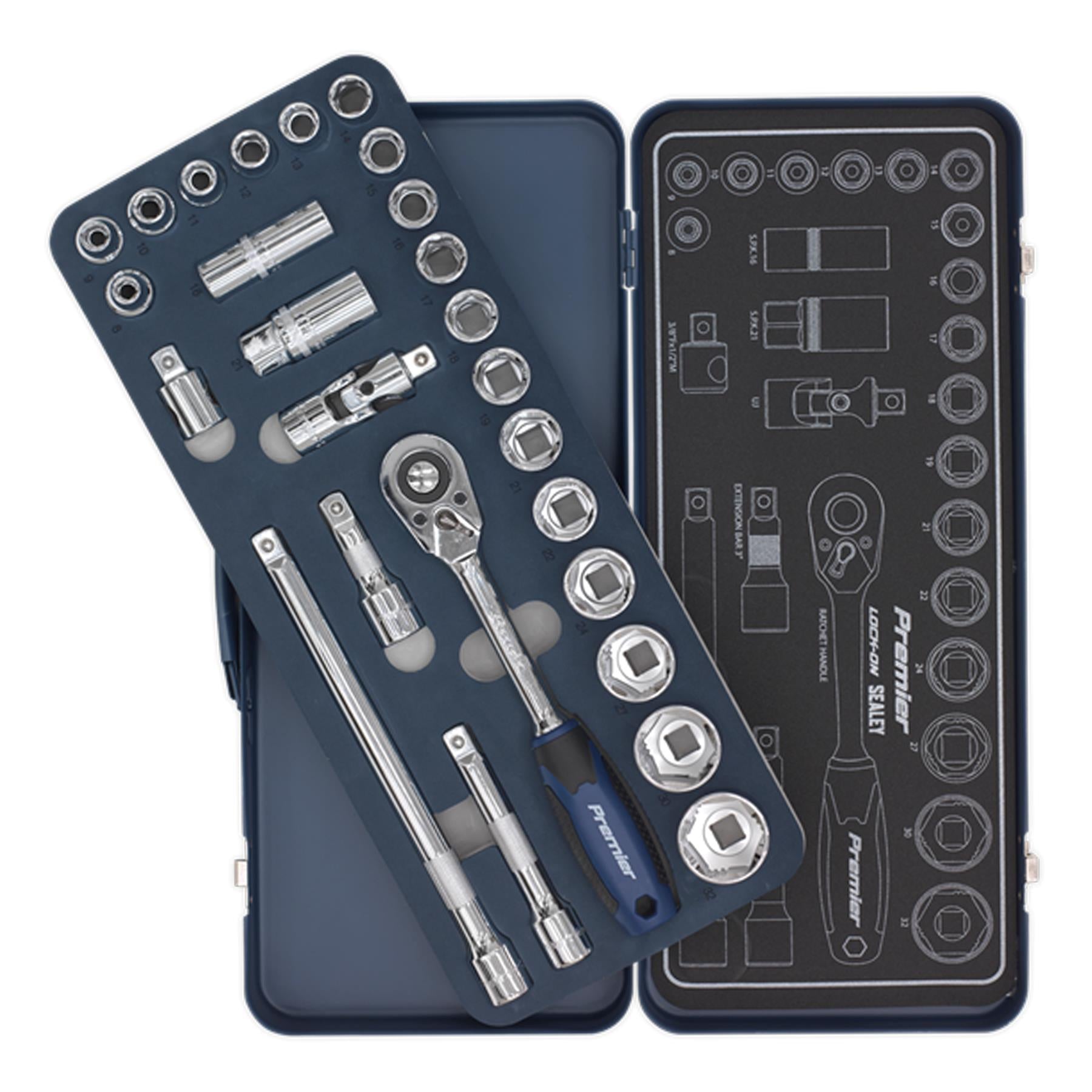 Sealey Socket Set 26pc Professional Lock-On Socket Set 1/2"Sq Drive 6pt Metric