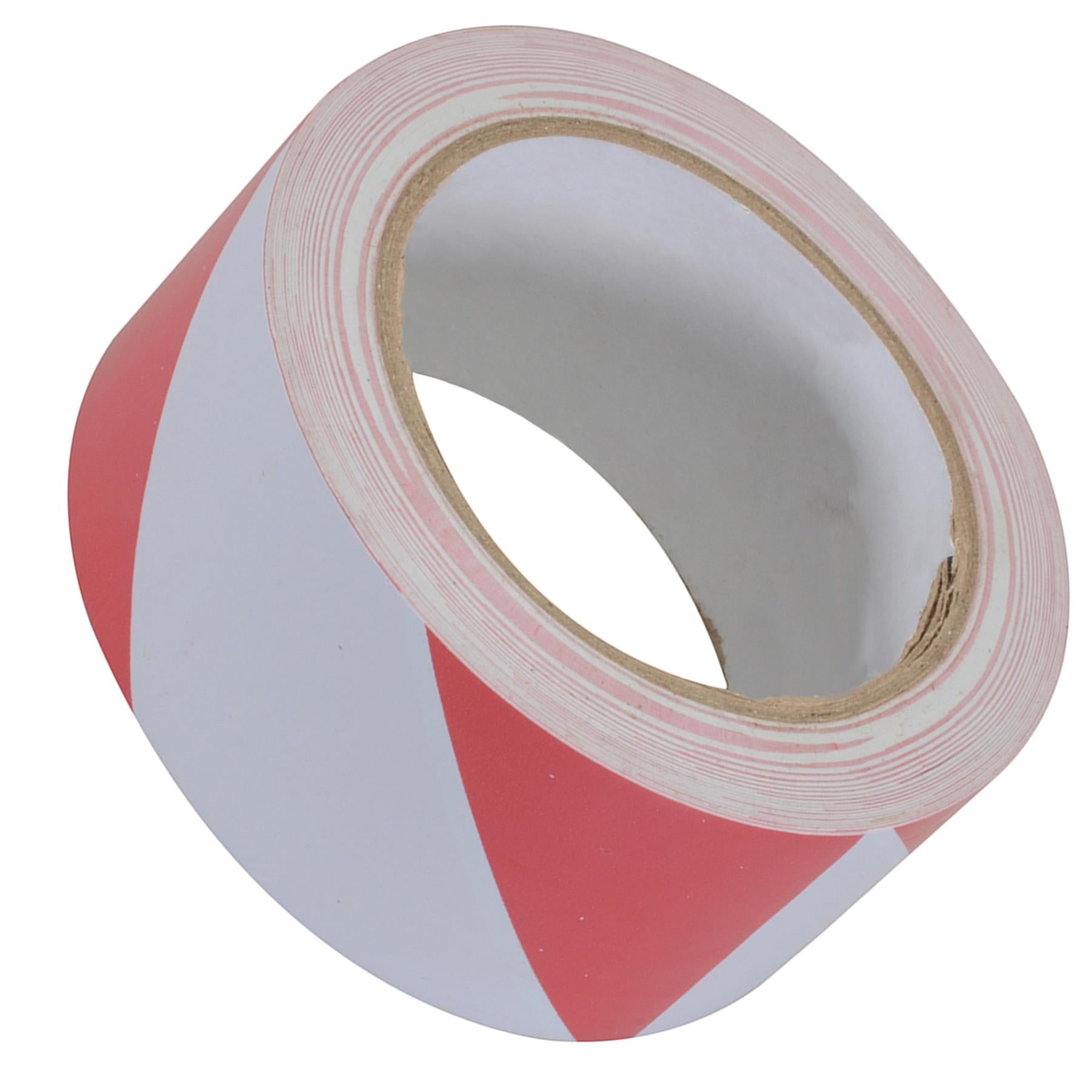 Hazard Tape - 50mm X 33M Red/White Pvc Carrier & Rubber Adhesive Solvent Resist