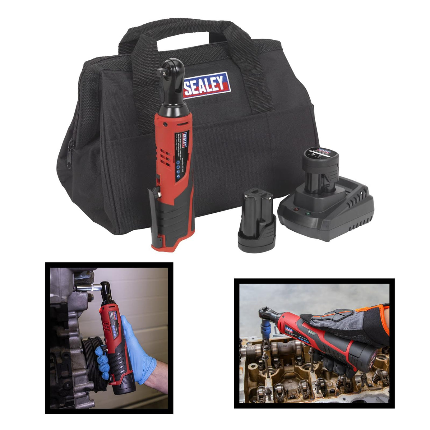Sealey CP1202KIT Cordless Ratchet Wrench Kit 3/8"Sq Drive 12V Li-ion 2 Batteries