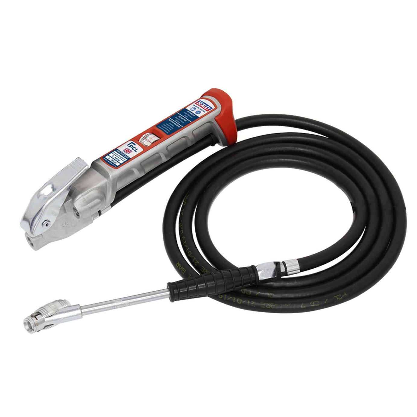 Sealey Tyre Inflator 2.5m Hose with Twin Clip-On Connector