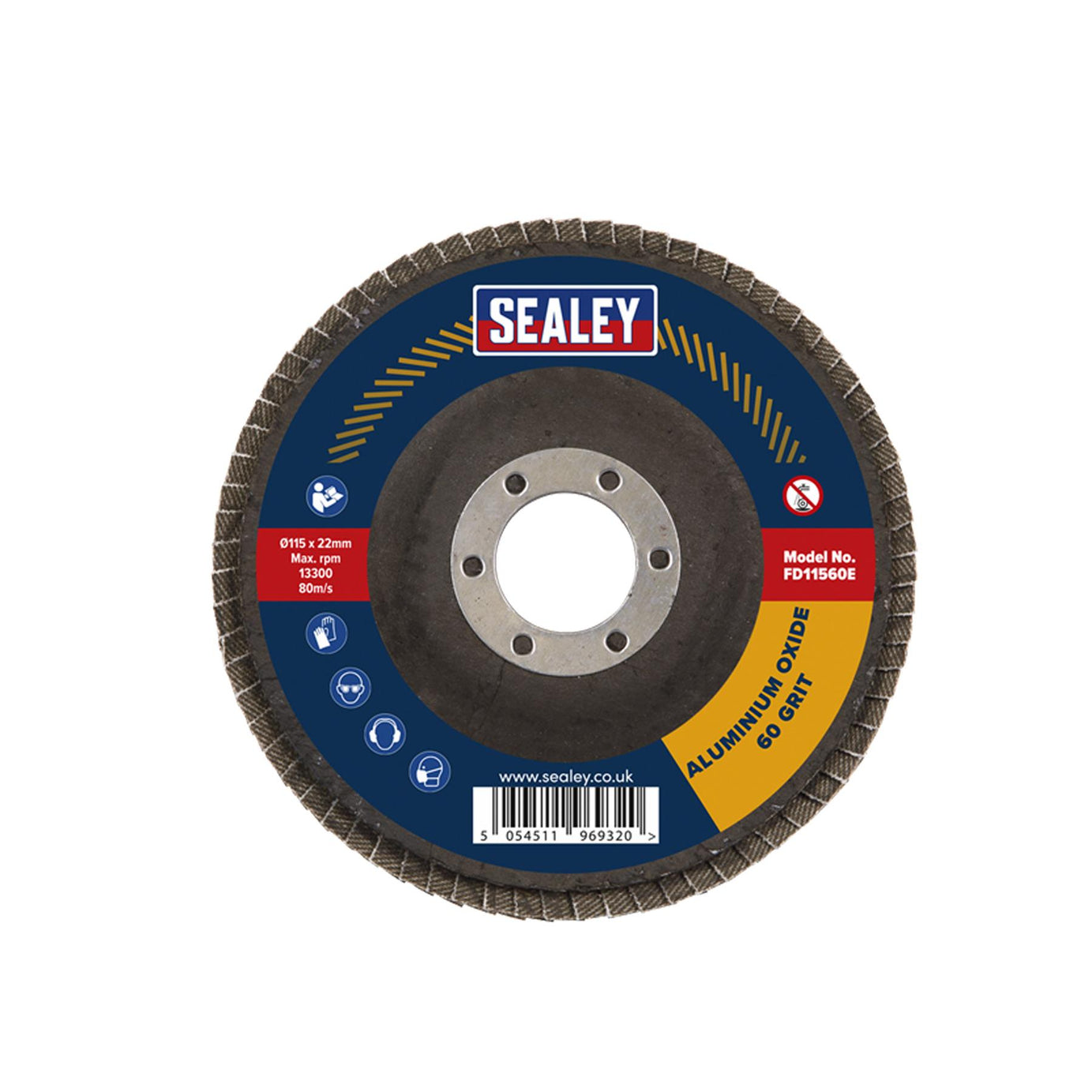 Sealey Flap Disc Aluminium Oxide Ø115mm Ø22mm Bore 60Grit