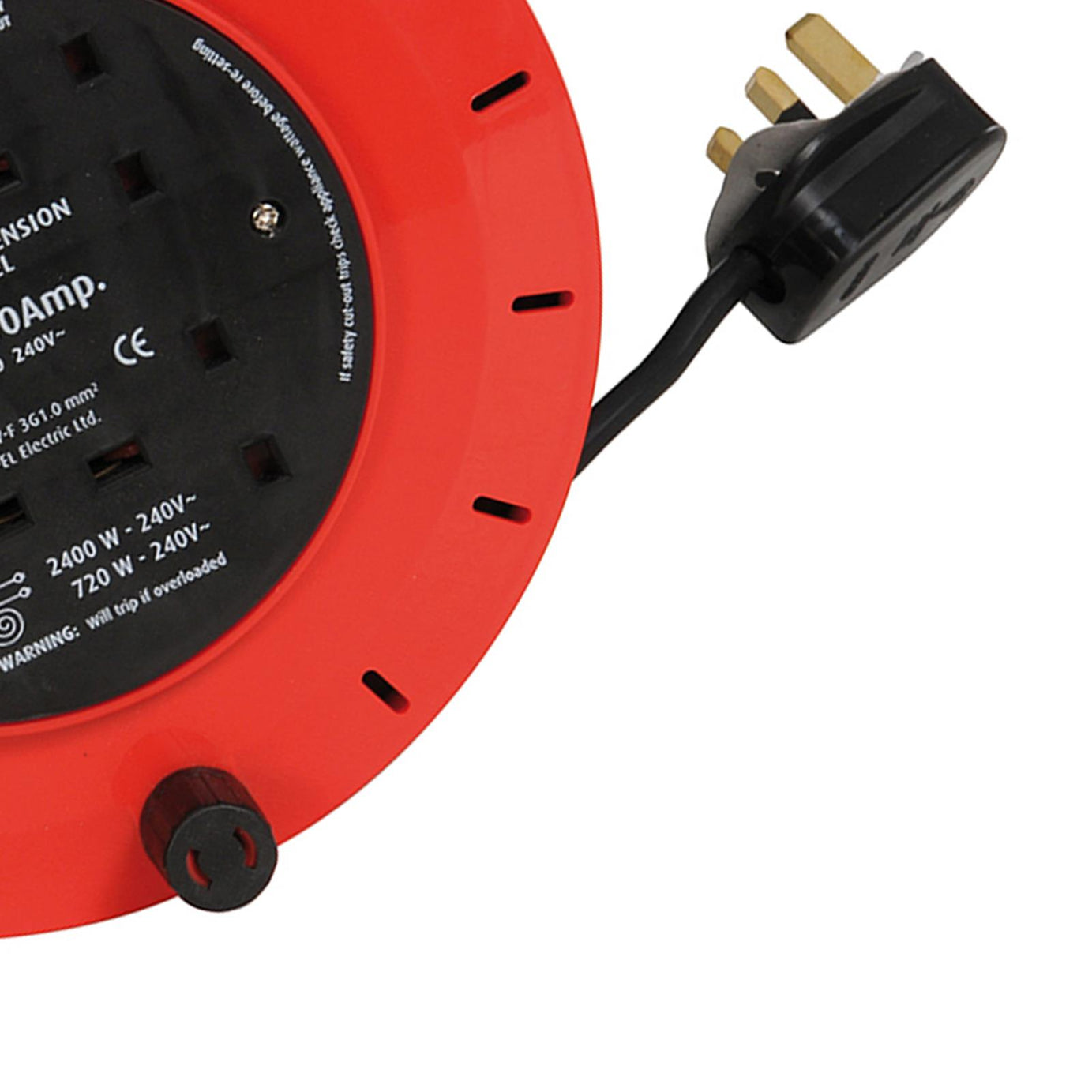 Cable Reel 240V 4 Socket 10A 10M Tools Extension Lead Cable Rewind Handle